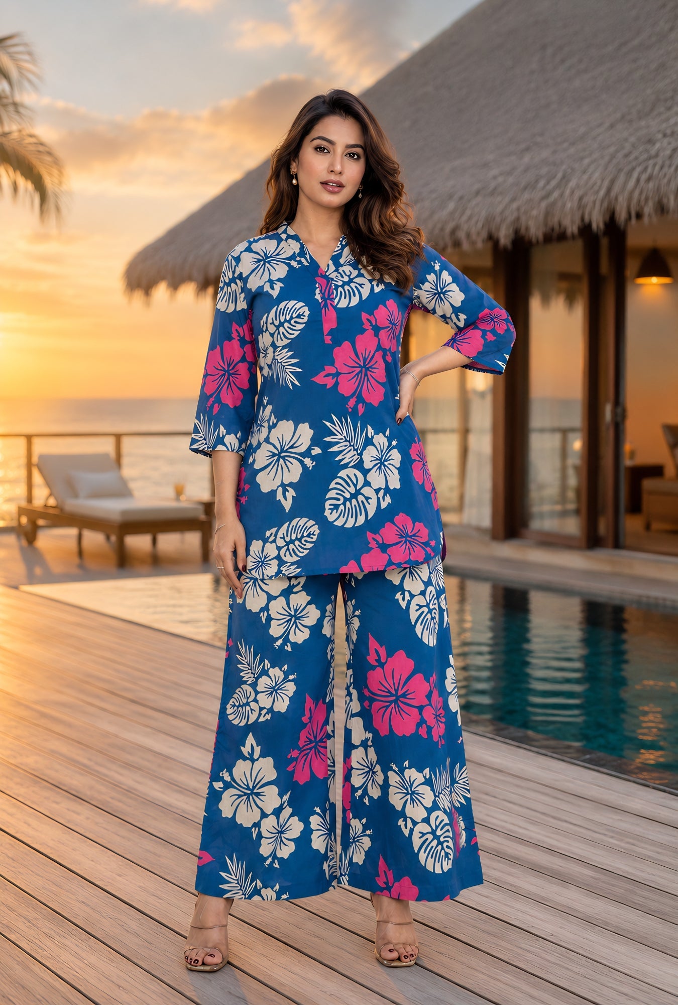 Tropical Luxe Blue Cotton Co-ord Set