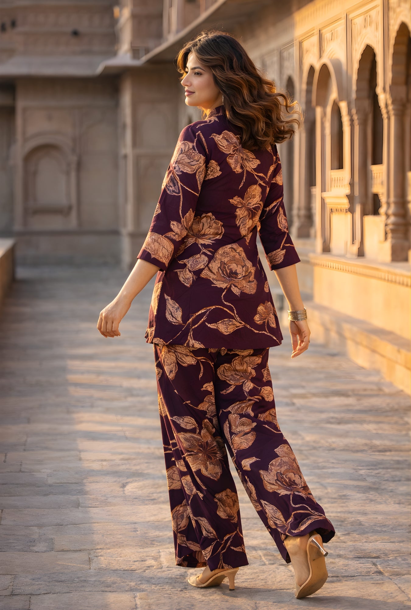 Botanic Muse Maroon Printed Cotton Co-ords Set