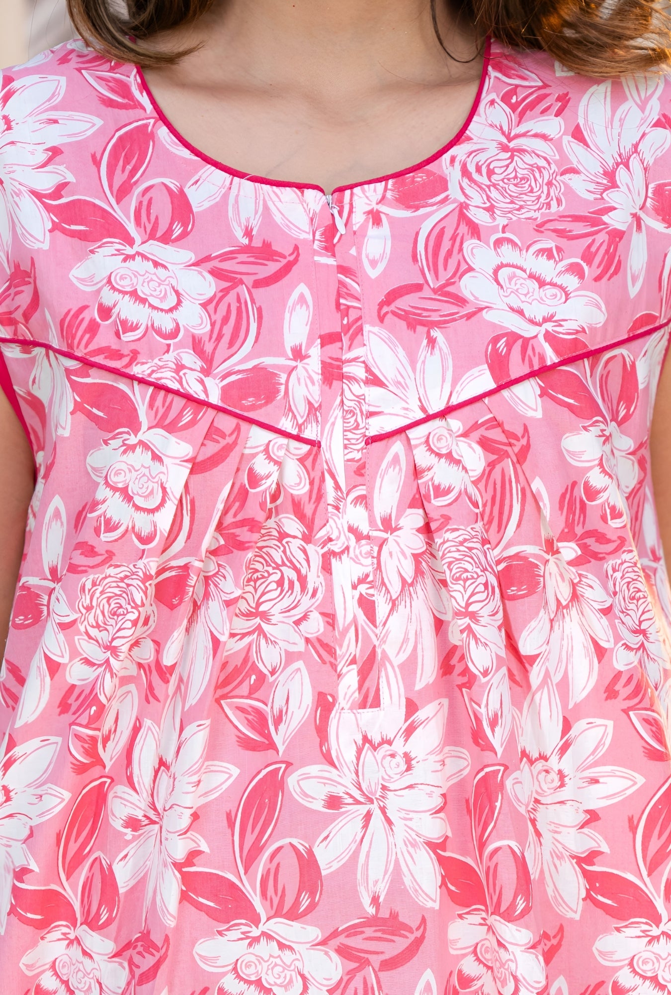 Petal Crush Pink Sleeveless Cotton Night Gown