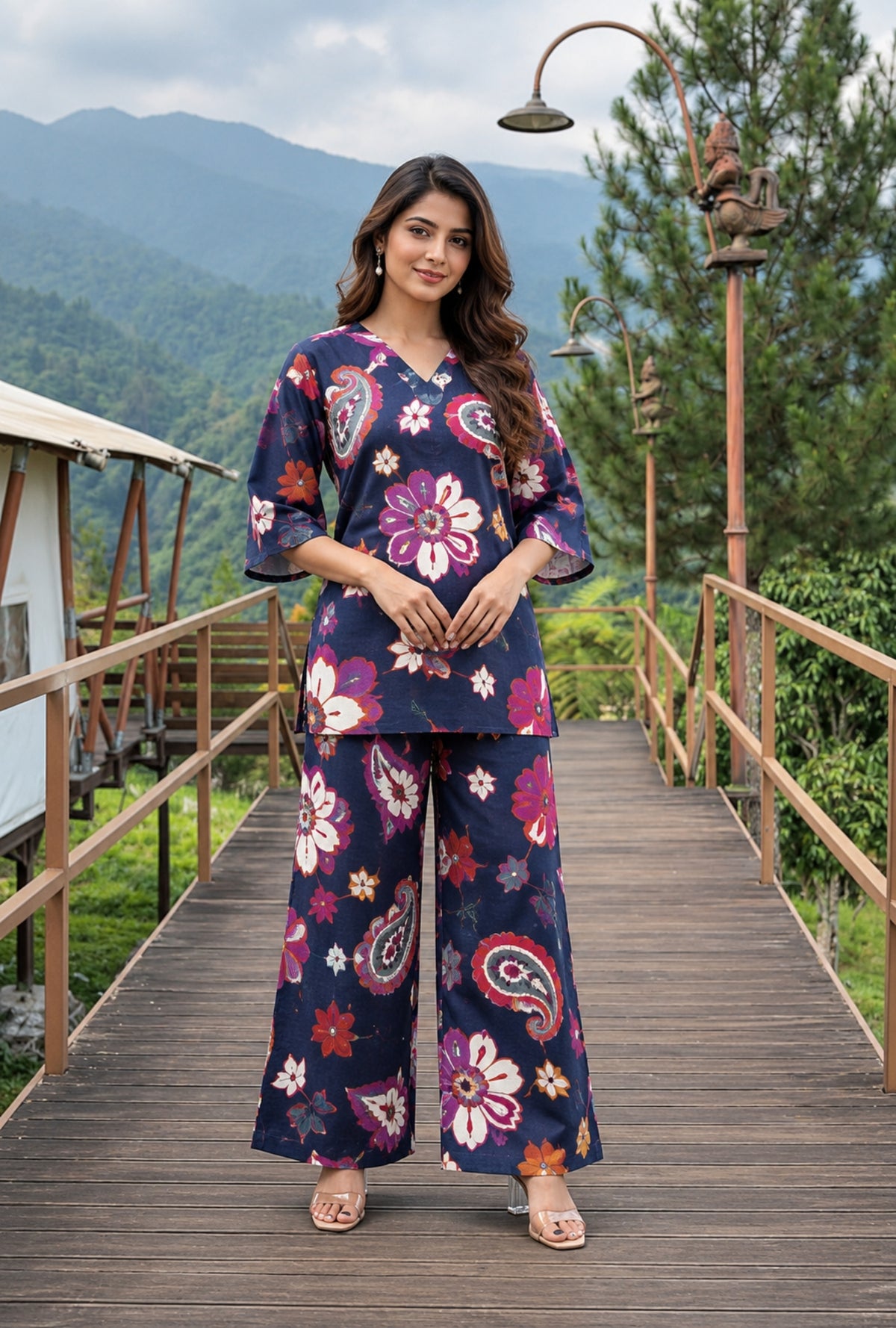 Sapphire Jardin Navy Blue Printed Cotton Co-ords Set