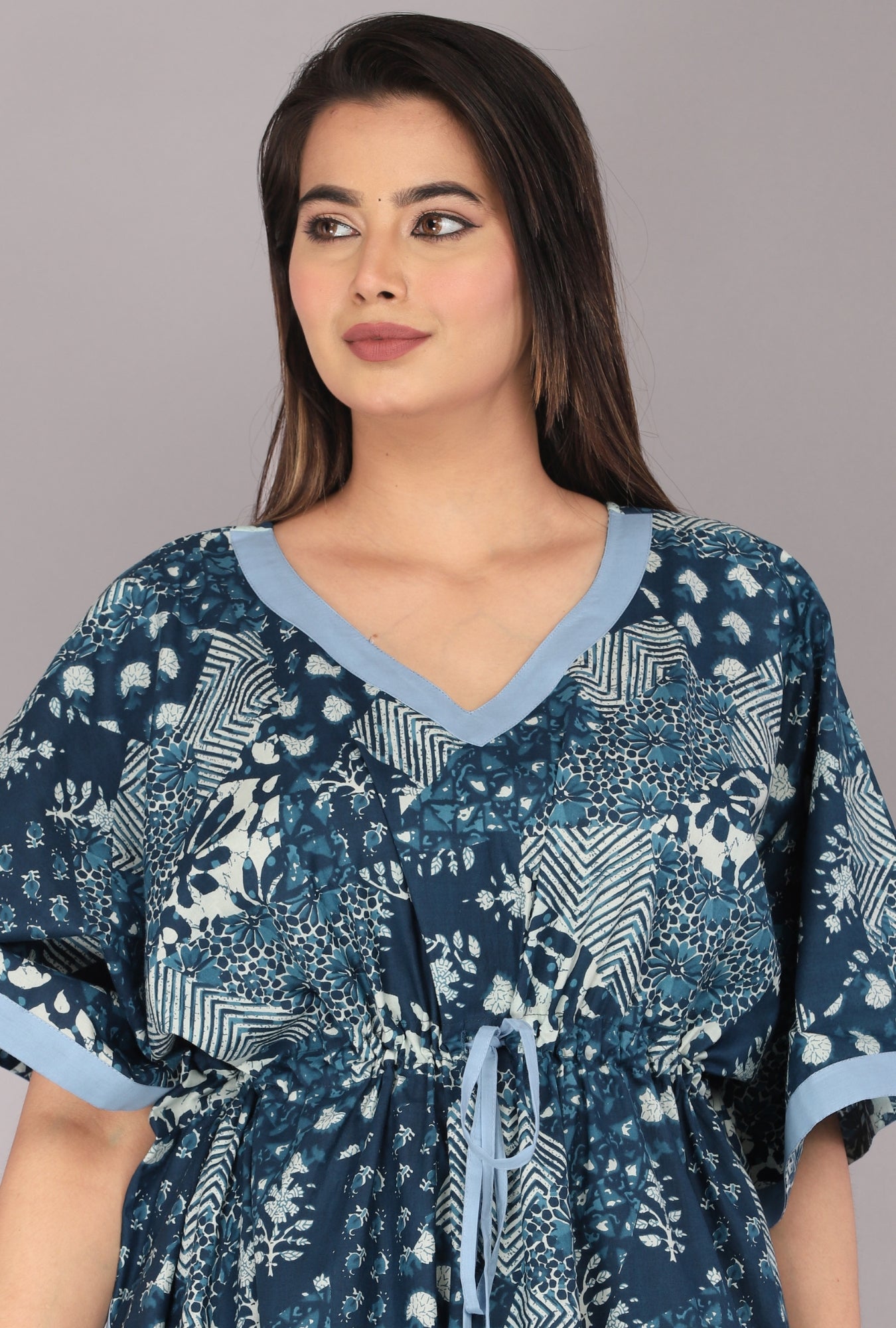 Collage Blue Cotton Loungewear Kaftan