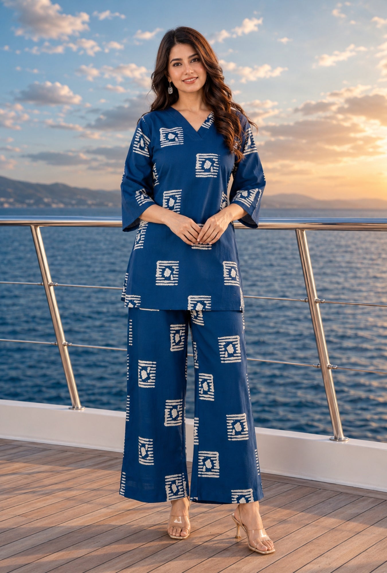 Blue Harbor Printed Cotton Co-ords Set