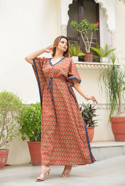 Rangrez Buti Red Loungewear Cotton Kaftan