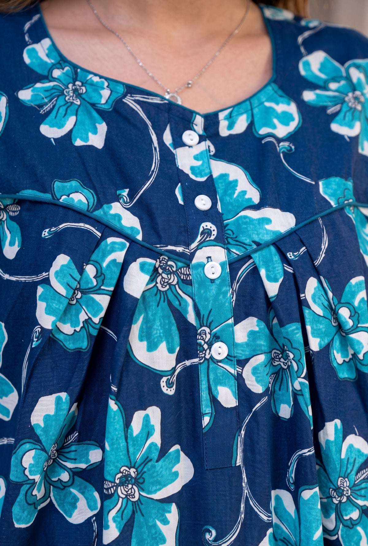 Ocean Bloom Blue Floral Cotton Night Gown