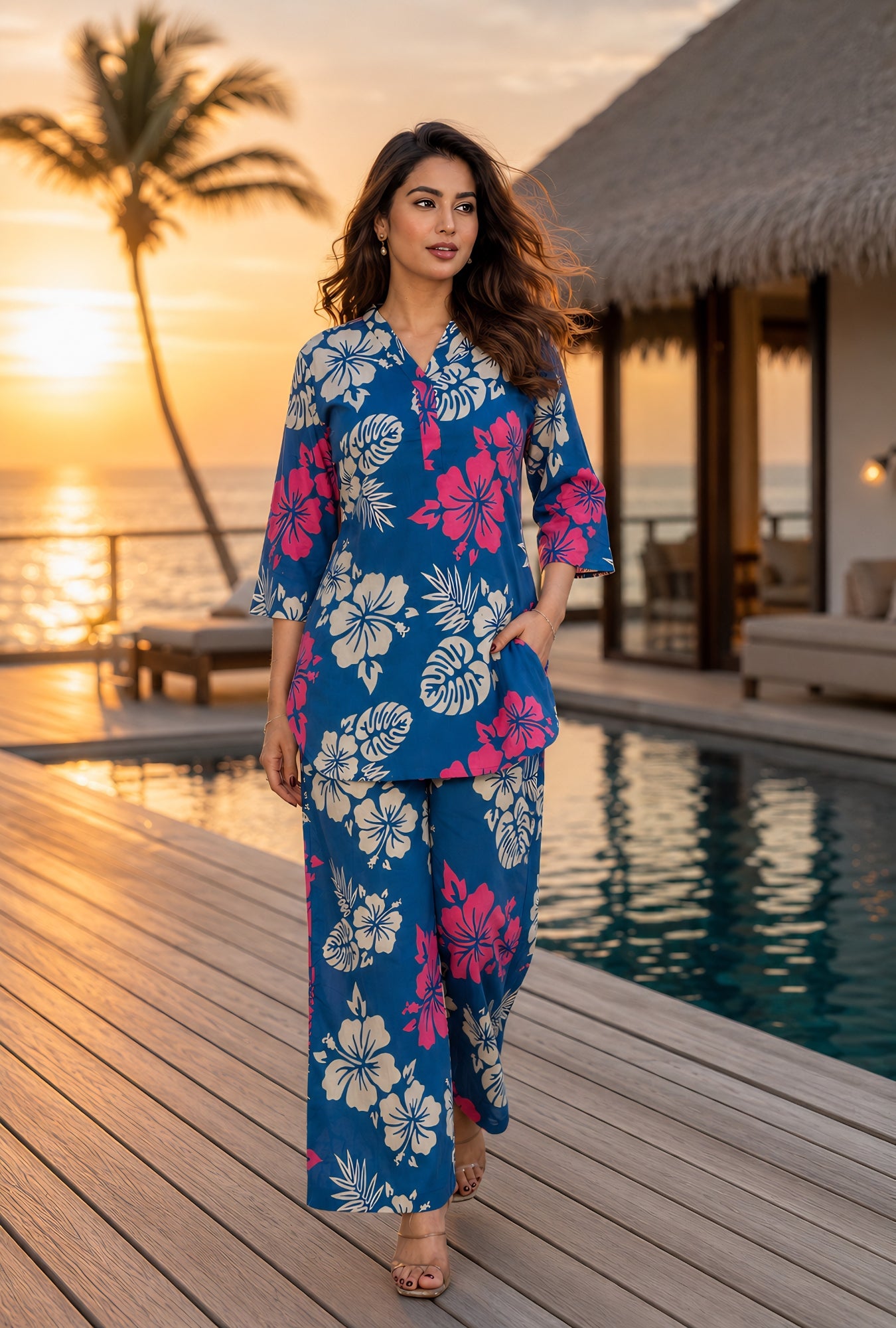 Tropical Luxe Blue Cotton Co-ord Set