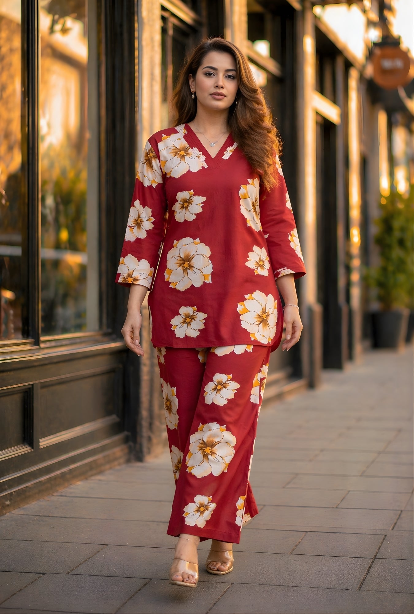 Bloom Muse Maroon Cotton Co-ord Set
