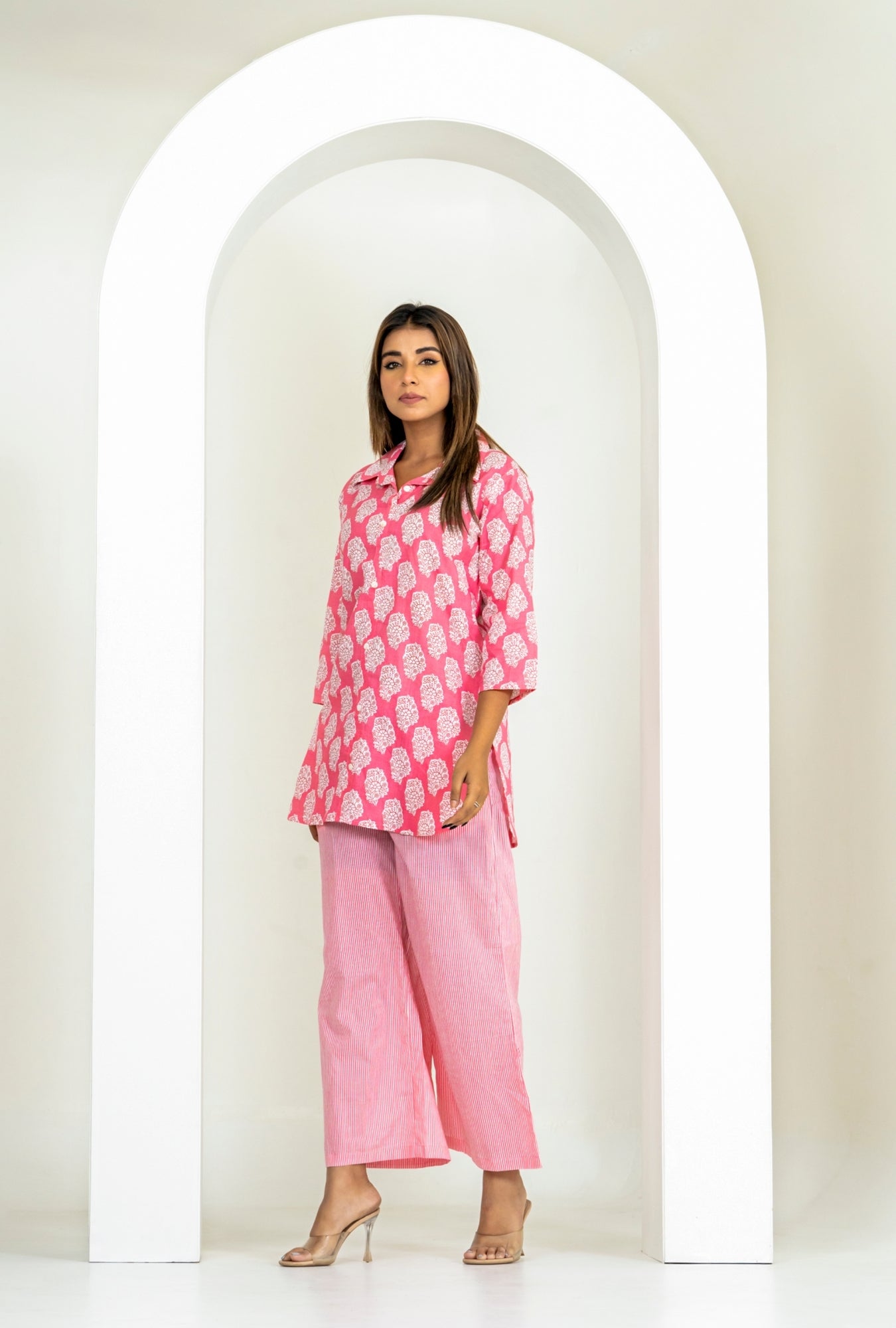 Bell Buta Pink Cotton Loungewear Co-ords Set