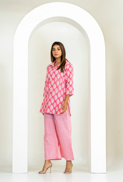 Bell Buta Pink Cotton Loungewear Co-ords Set