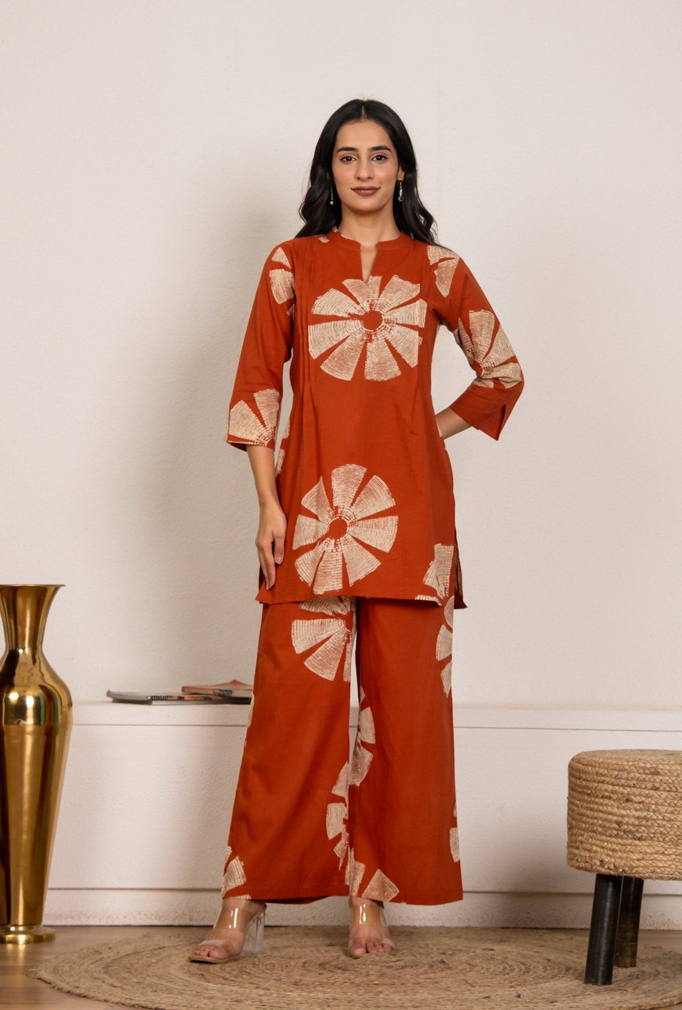 Azure Breeze Rust Printed Cotton Co-ords Set