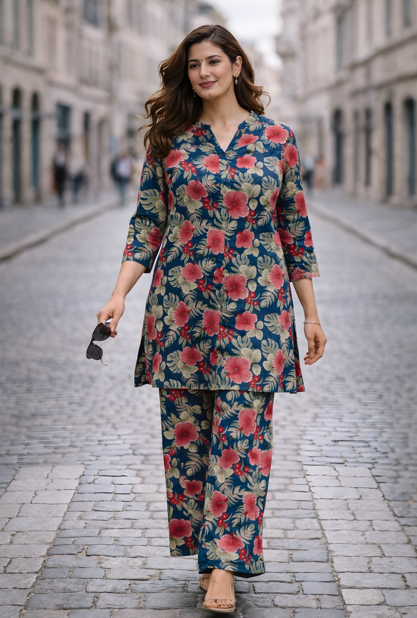 Island Flora Blue Cotton Co-ord Set