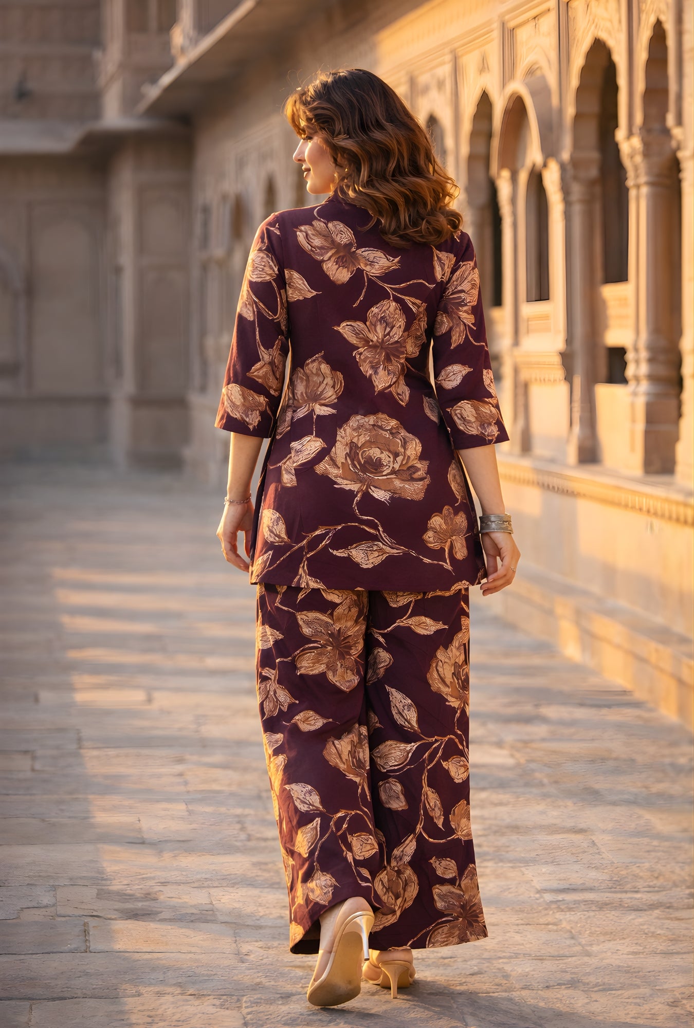 Botanic Muse Maroon Printed Cotton Co-ords Set