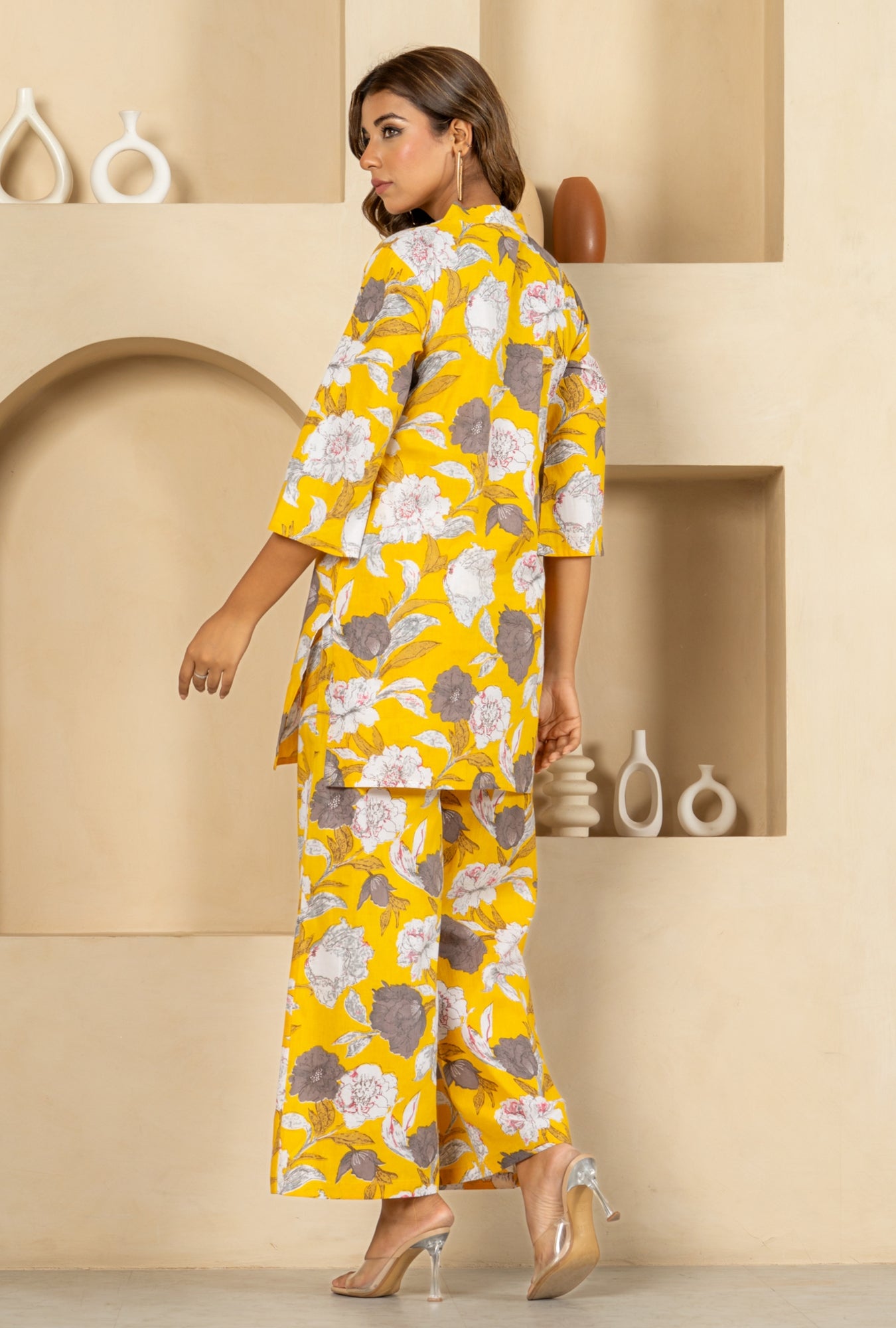 Orchid Oasis Yellow Cotton Loungewear Co-ords Set