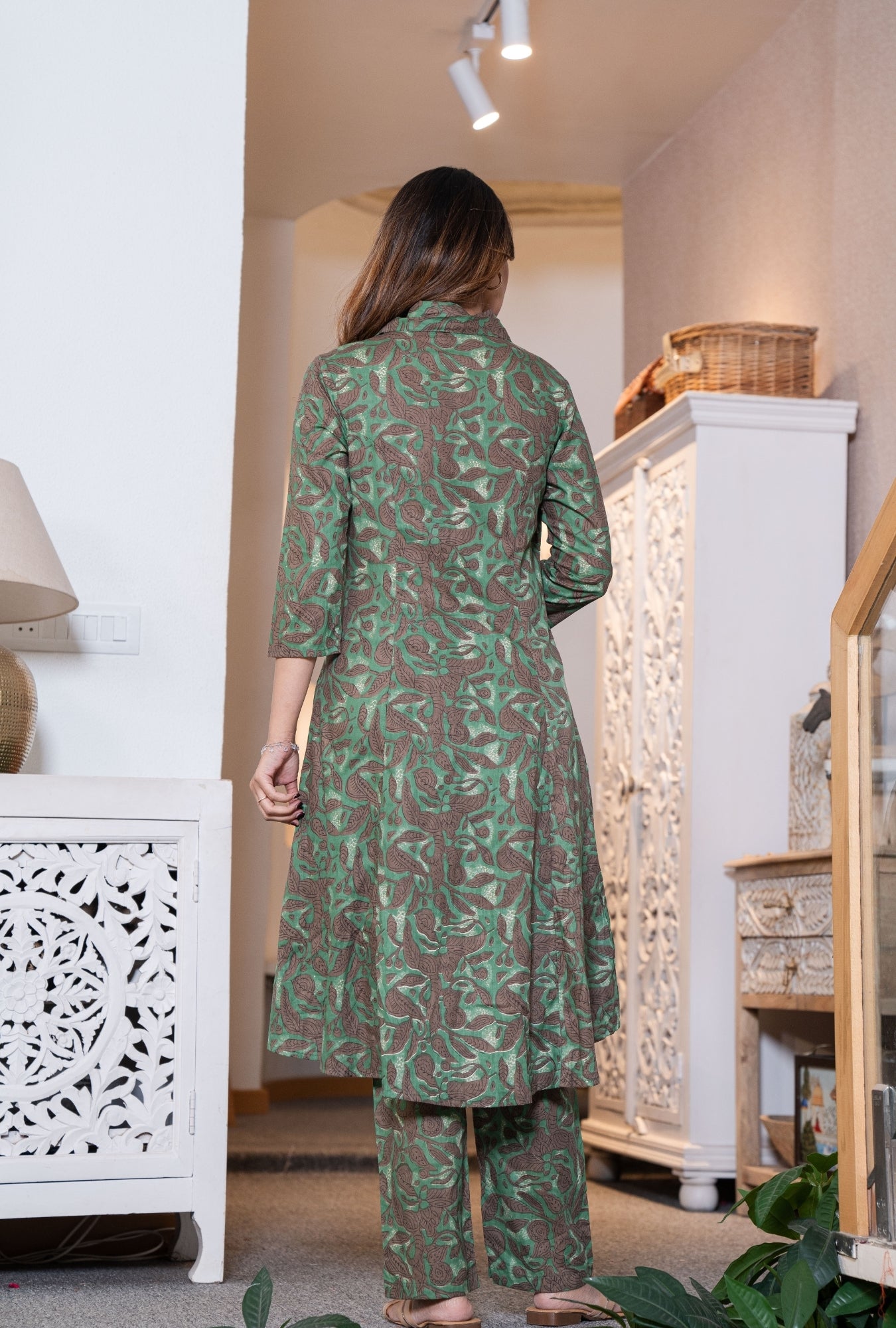 Rustic Petals Green Printed Cotton Co-ords Set