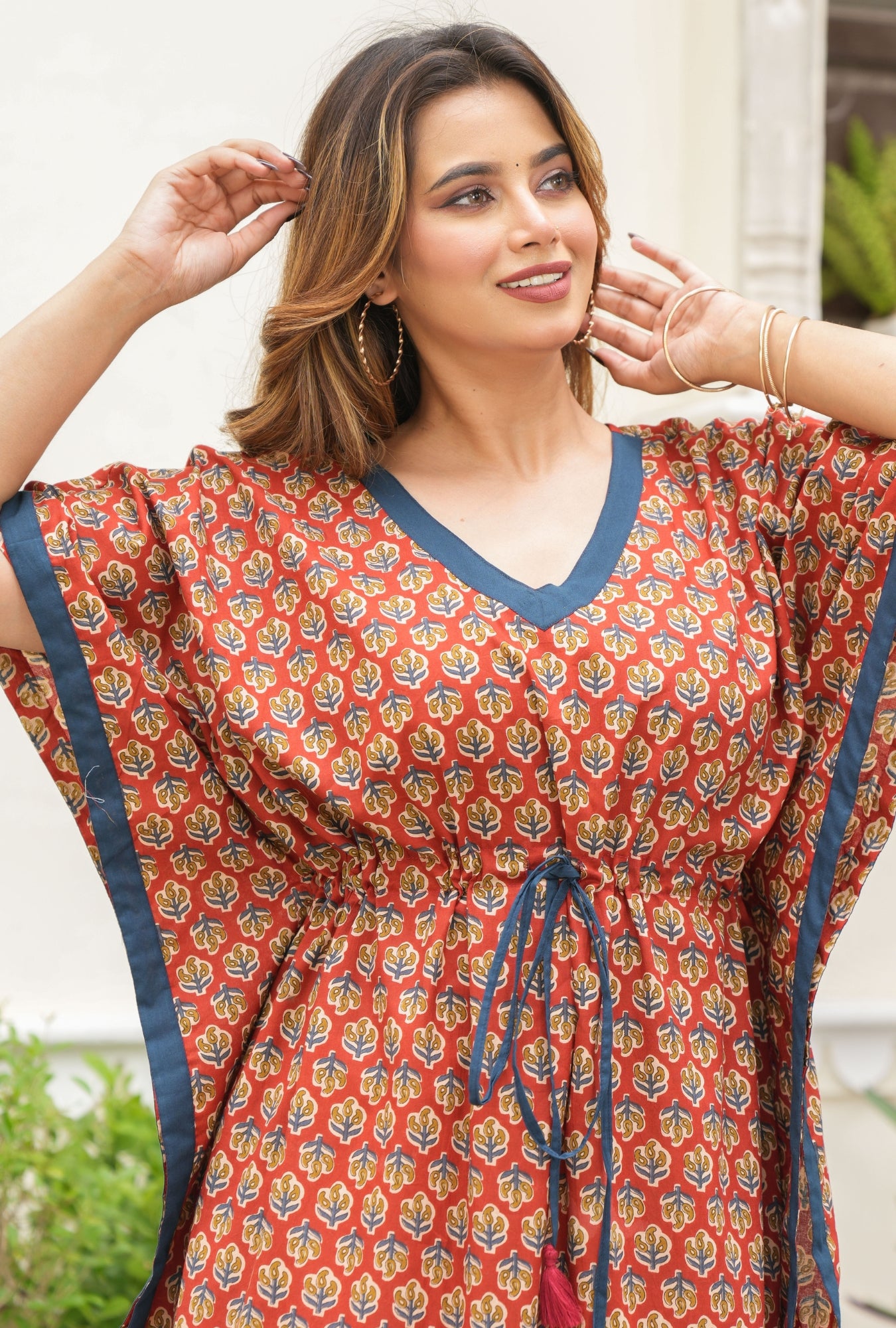 Rangrez Buti Red Loungewear Cotton Kaftan