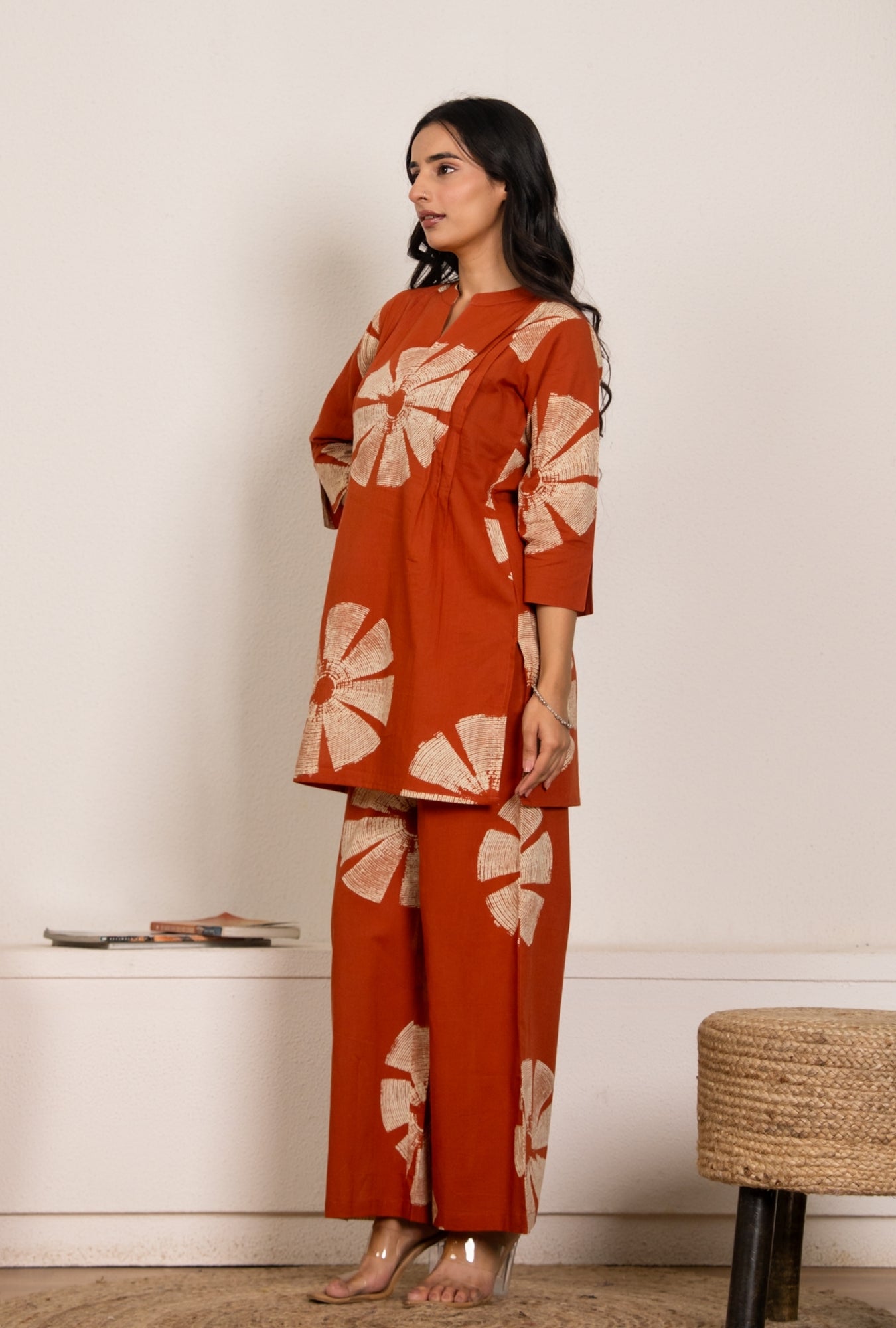 Azure Breeze Rust Printed Cotton Co-ords Set