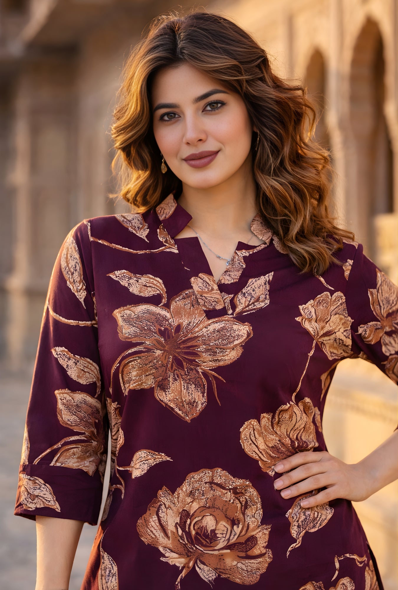 Botanic Muse Maroon Printed Cotton Co-ords Set