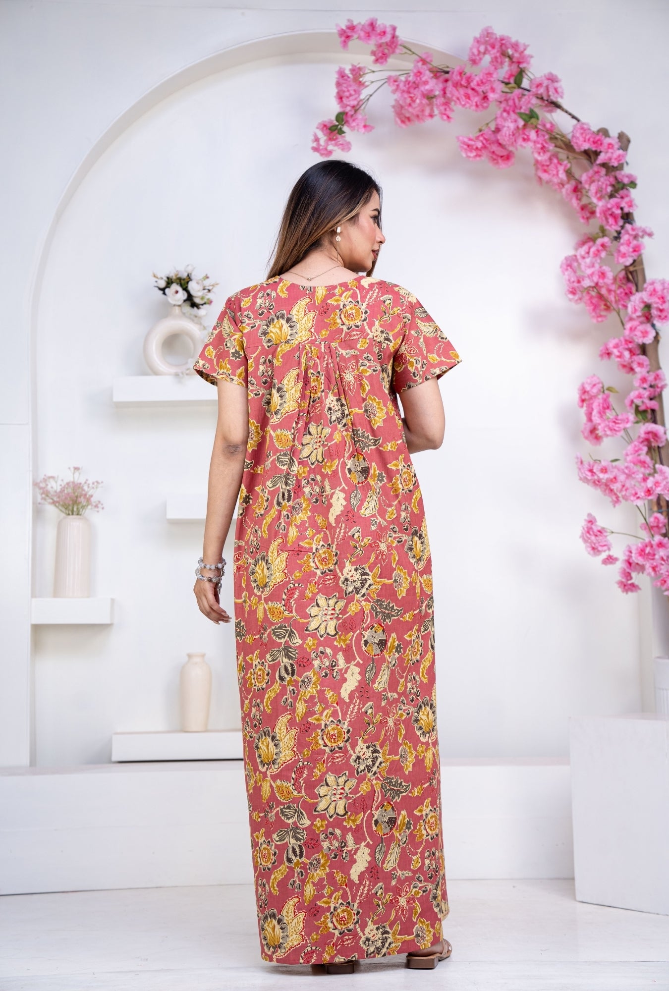 Floral Heritage Rust Cotton Printed Nightwear Gowns