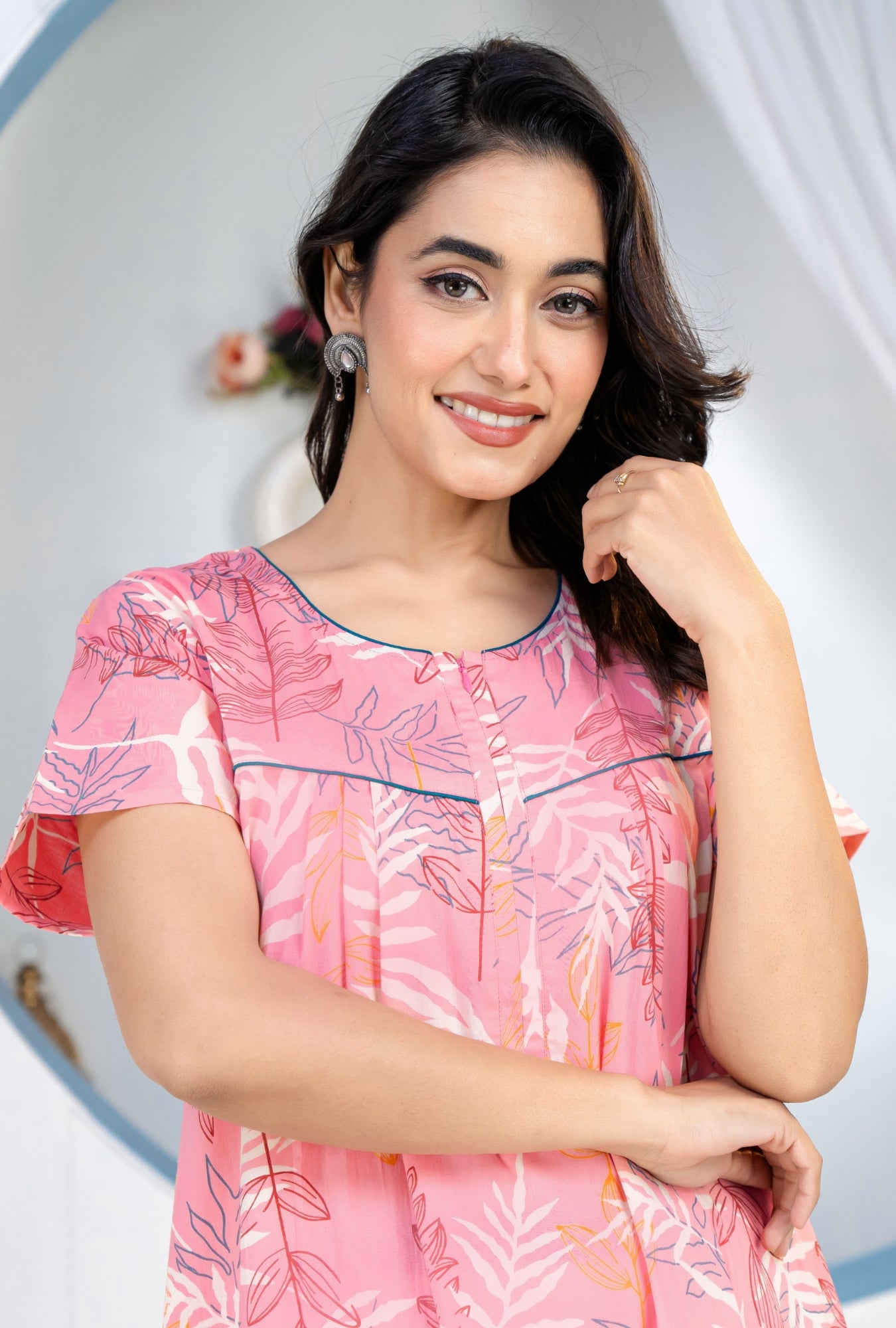 Patravali Pink Cotton Printed Nightwear Gowns