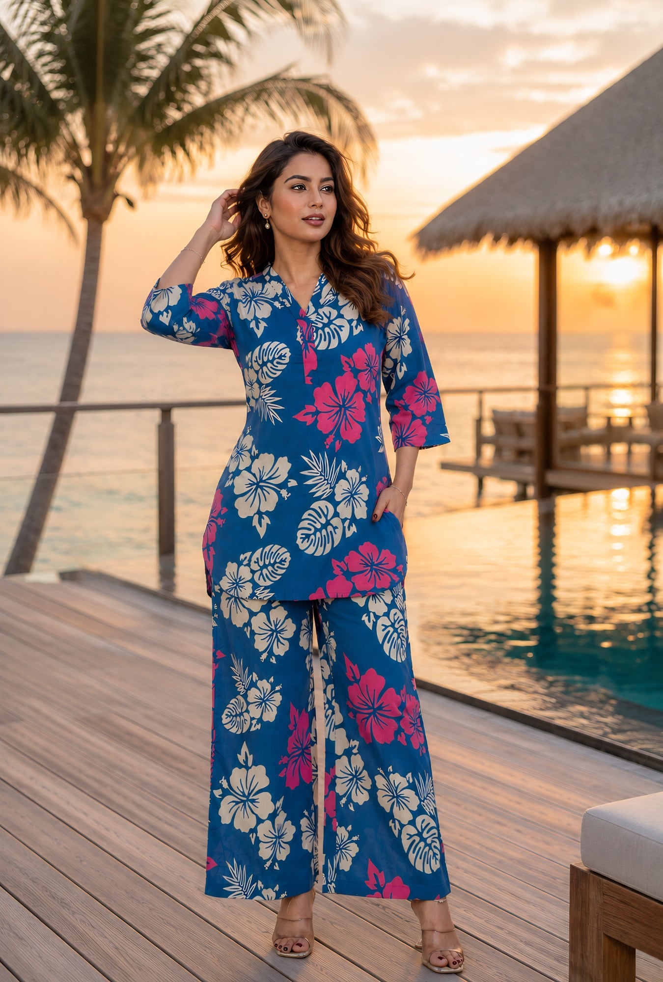 Tropical Luxe Blue Cotton Co-ord Set