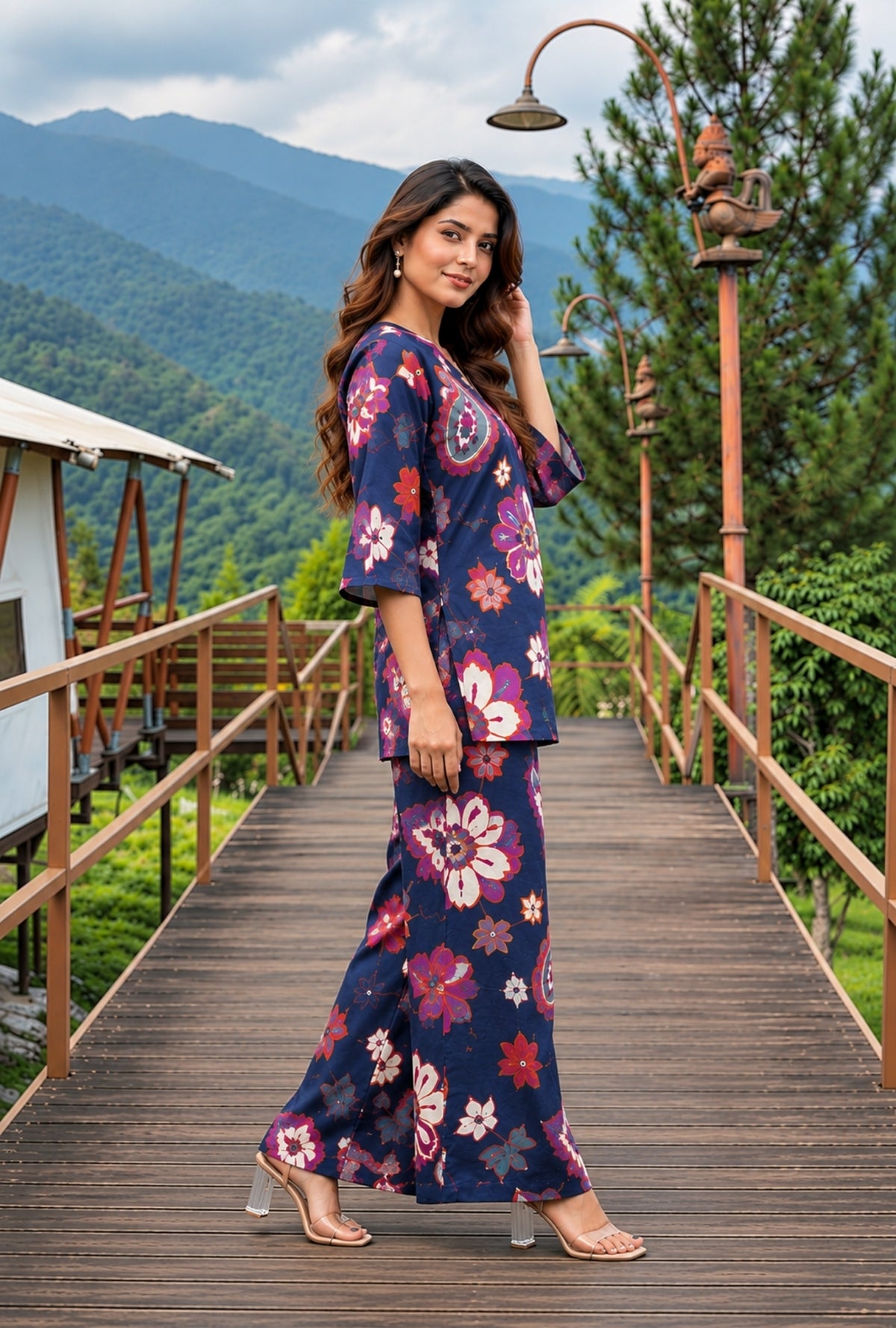 Sapphire Jardin Navy Blue Printed Cotton Co-ords Set