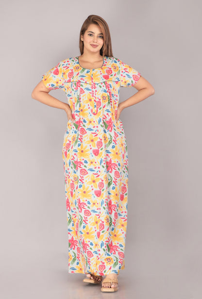 Marine Grey Cotton Printed Nightwear Gowns