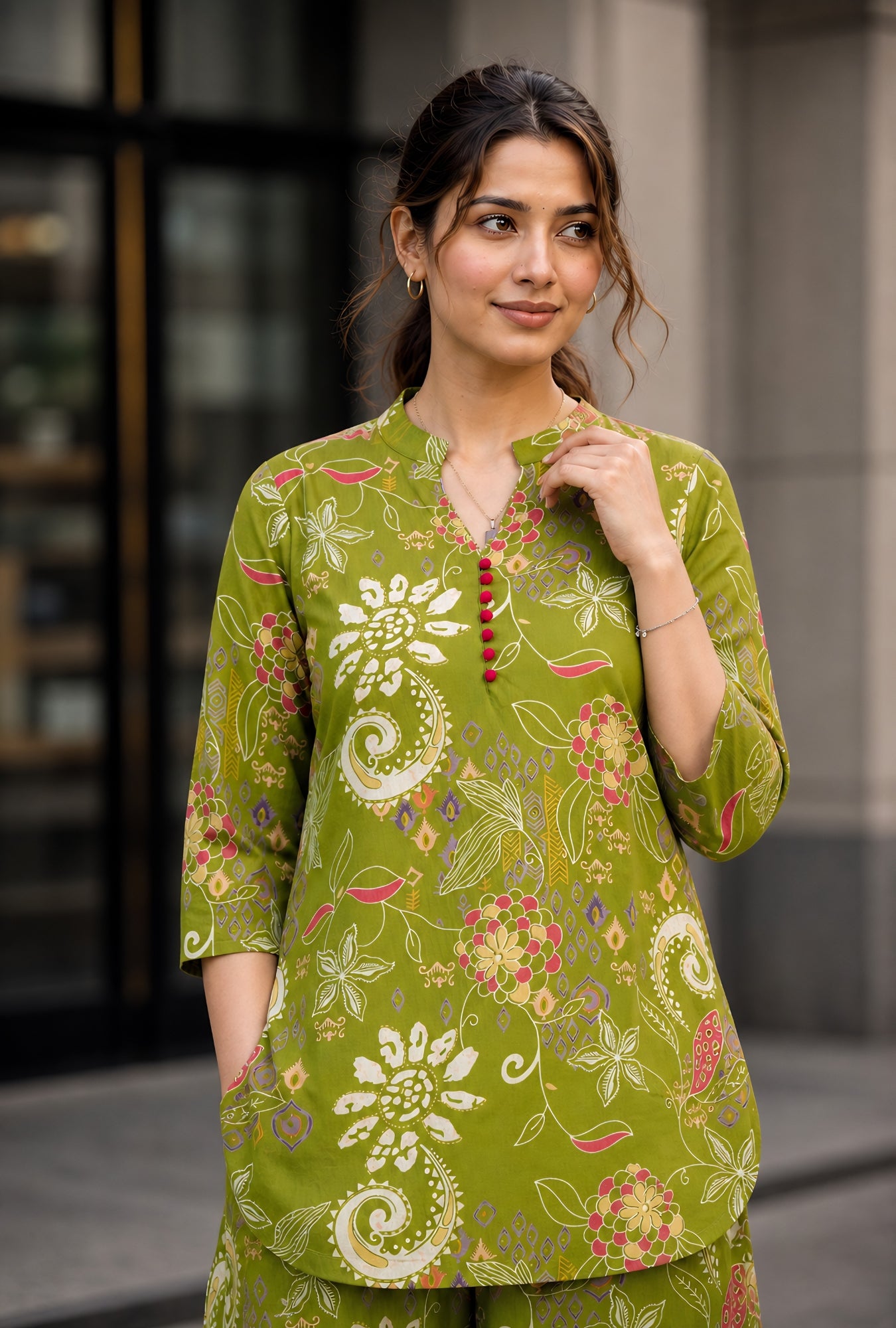 Folk Legends Mehandi Printed Cotton Co-ords Set