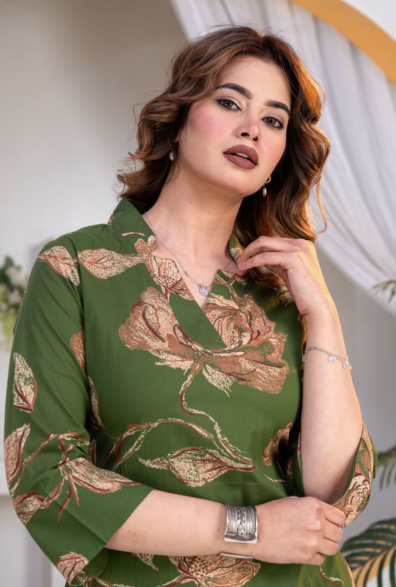 Botanic Muse Oilive Printed Cotton Co-ords Set