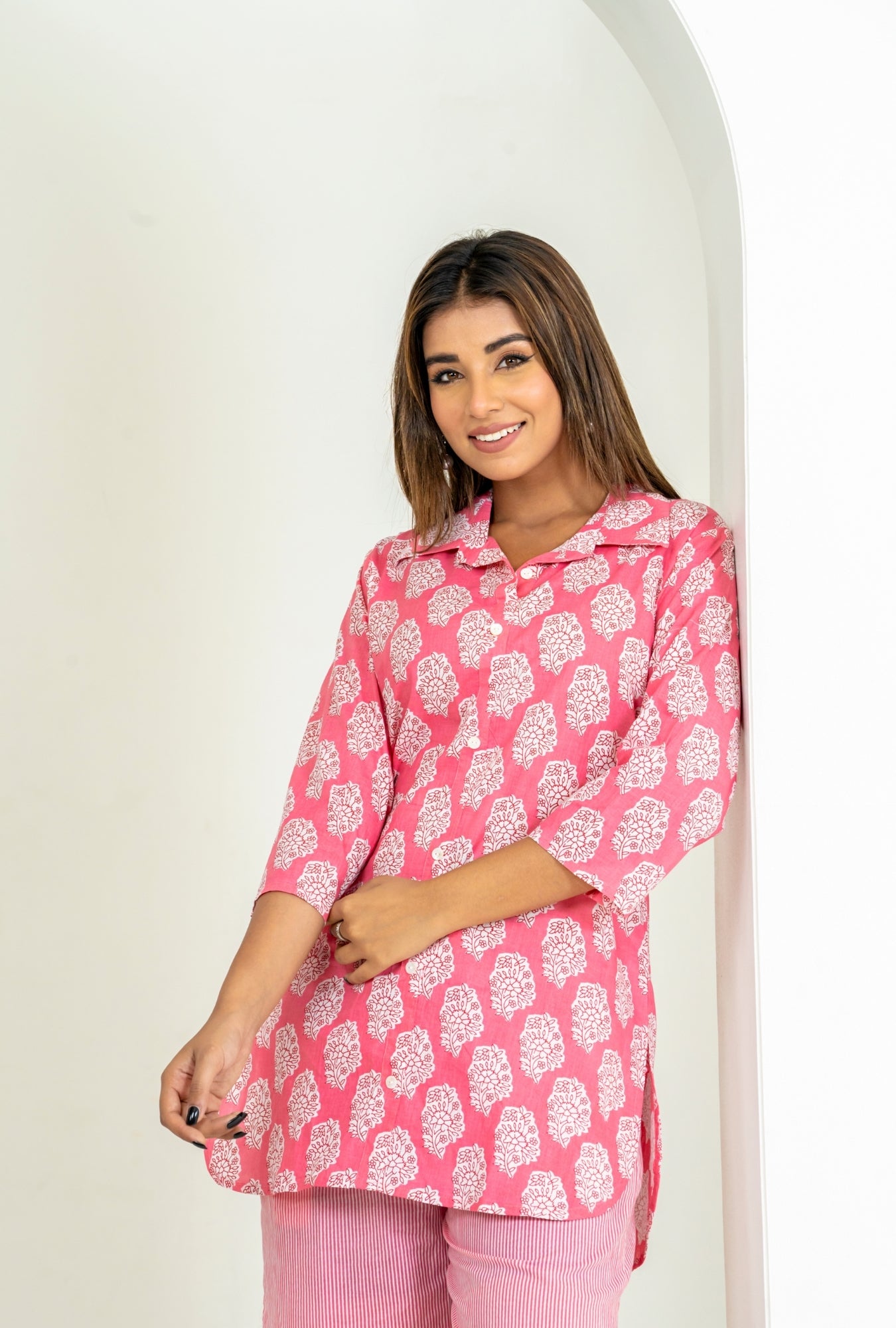 Bell Buta Pink Cotton Loungewear Co-ords Set