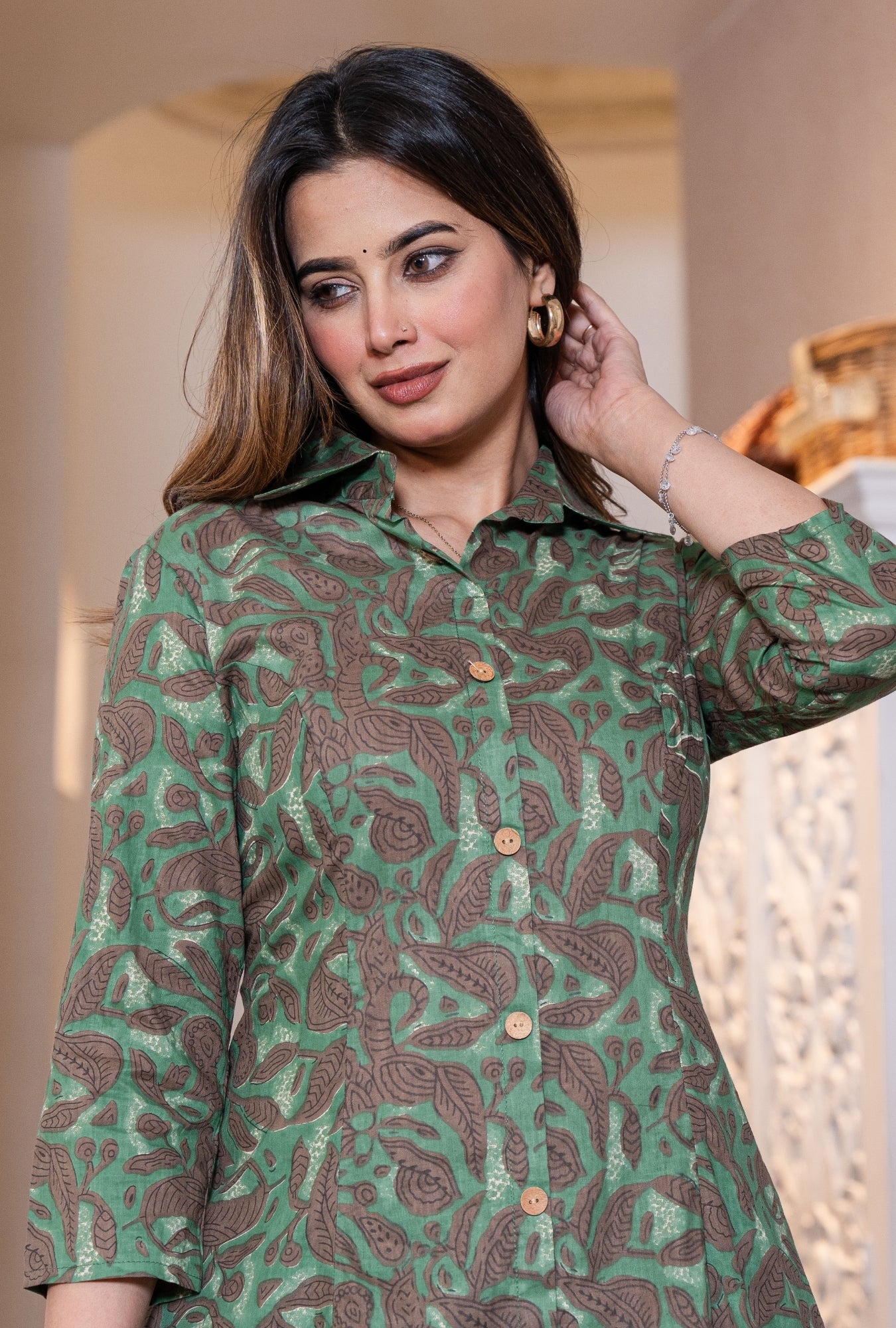 Rustic Petals Green Printed Cotton Co-ords Set