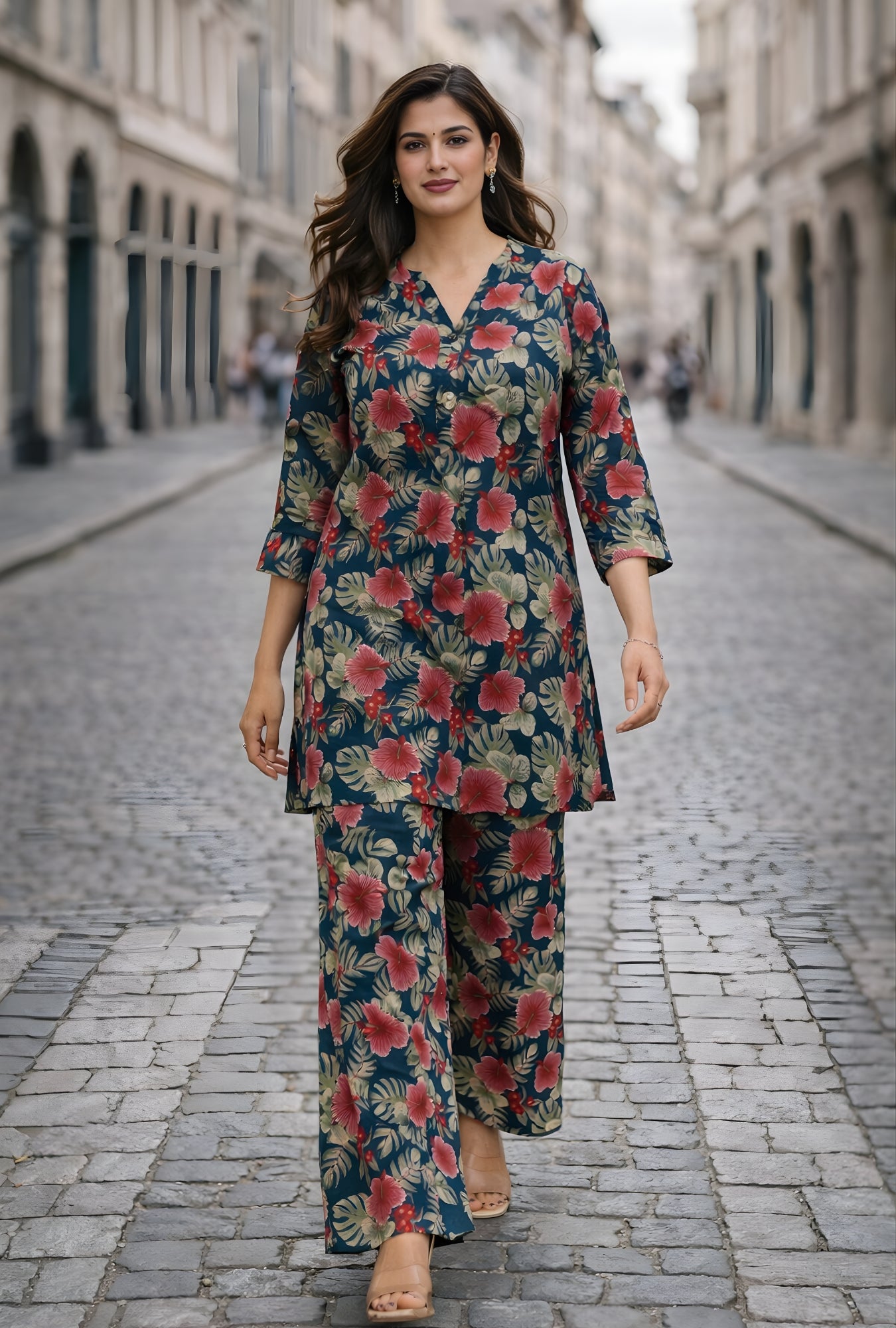 Island Flora Blue Cotton Co-ord Set