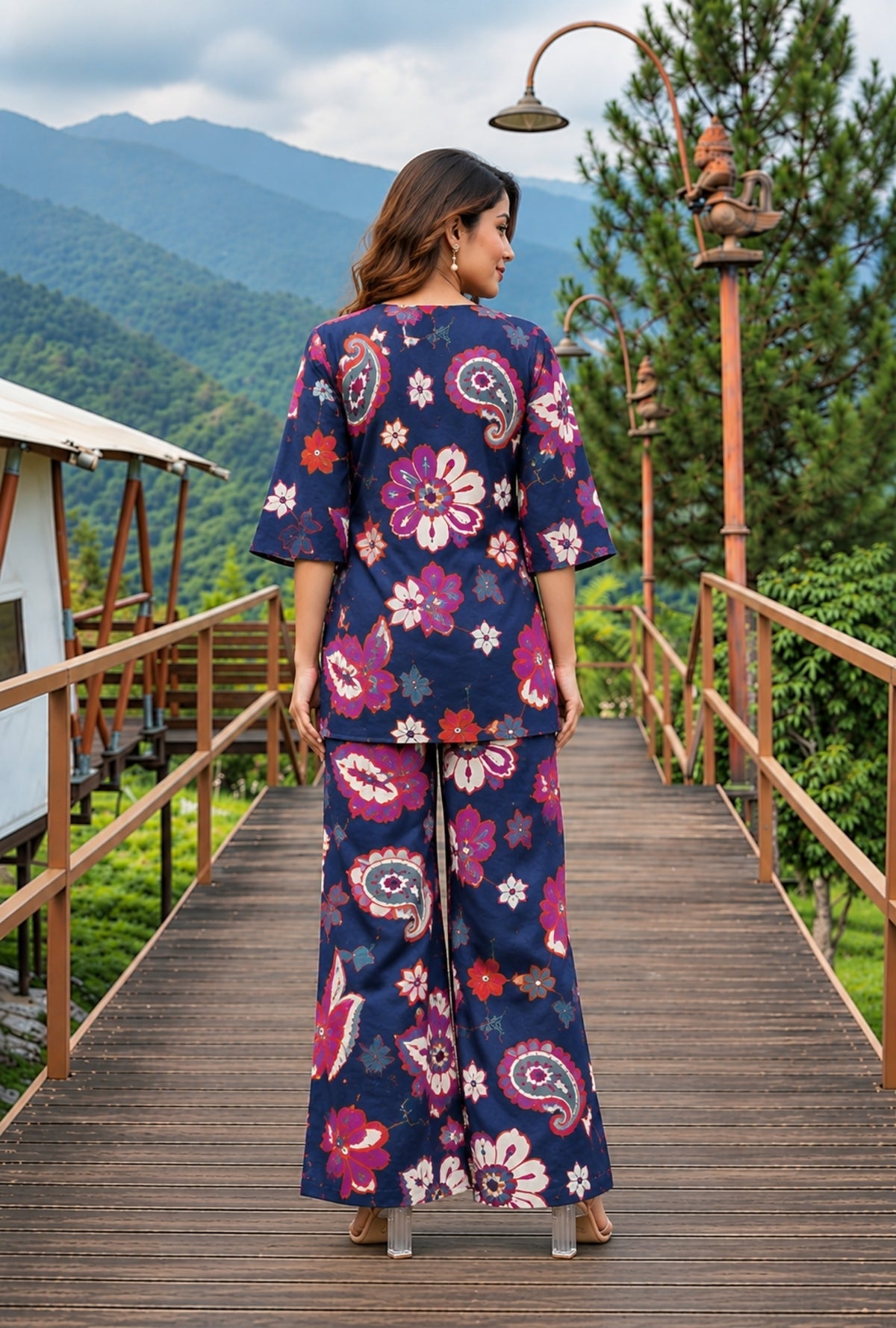Sapphire Jardin Navy Blue Printed Cotton Co-ords Set