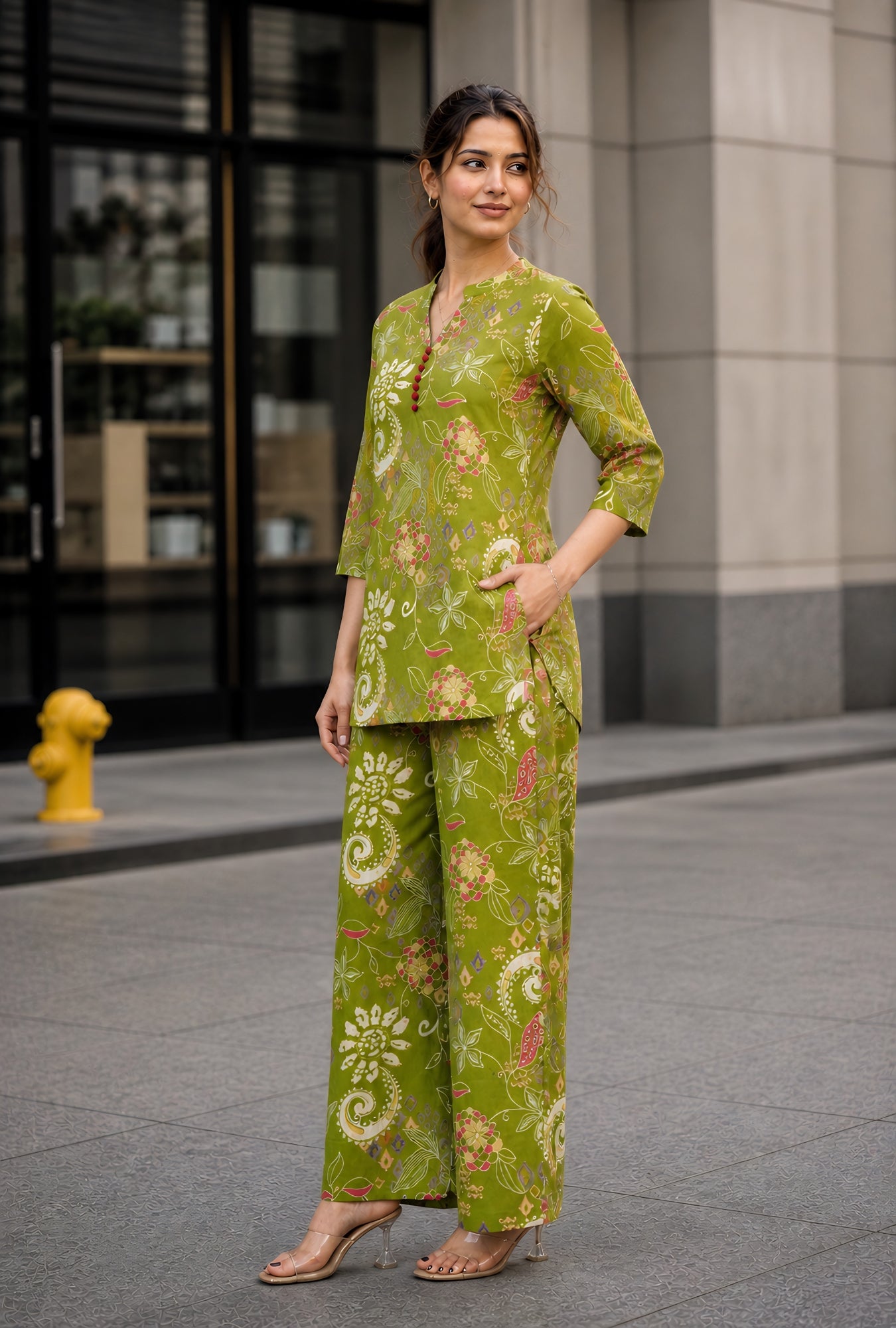 Folk Legends Mehandi Printed Cotton Co-ords Set