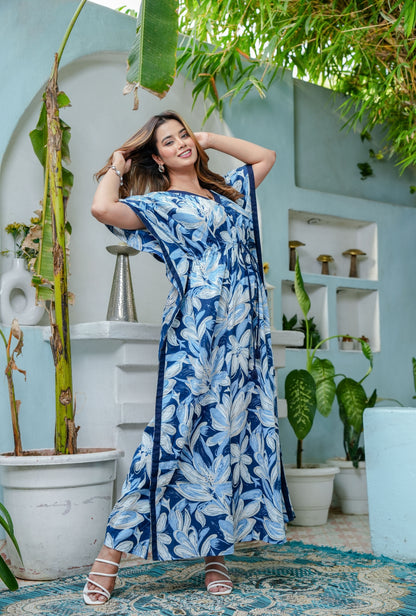 Coastal Blue Cotton Loungewear Kaftan