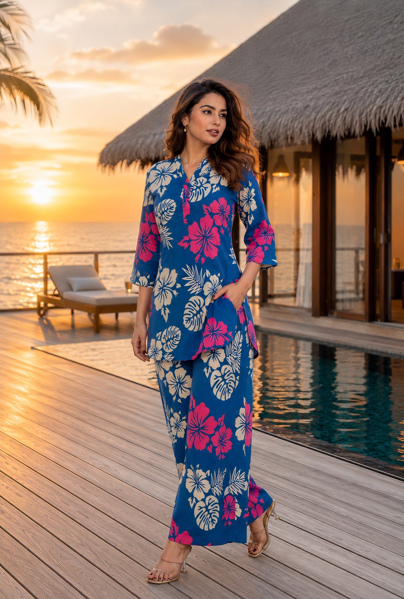 Tropical Luxe Blue Cotton Co-ord Set