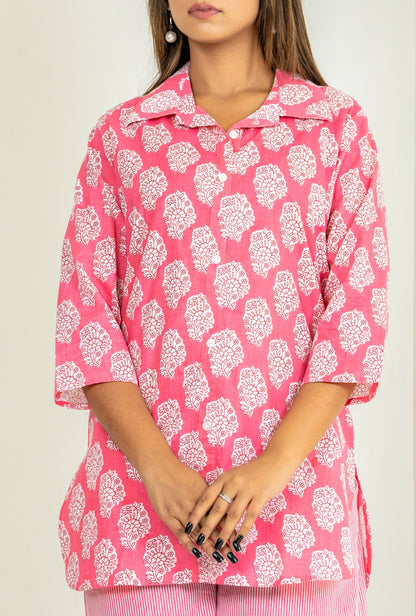 Bell Buta Pink Cotton Loungewear Co-ords Set