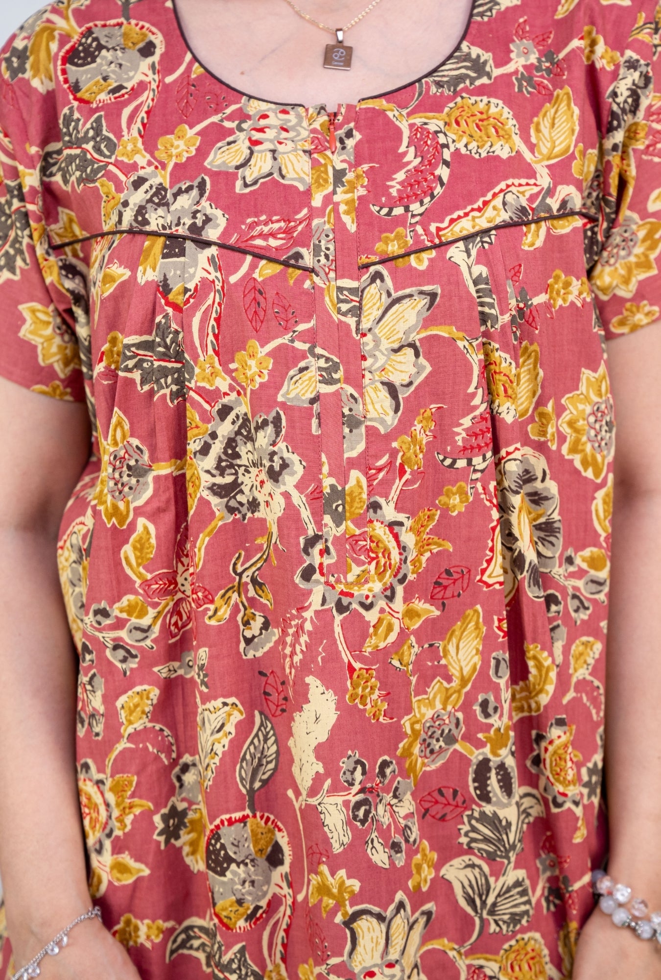 Floral Heritage Rust Cotton Printed Nightwear Gowns