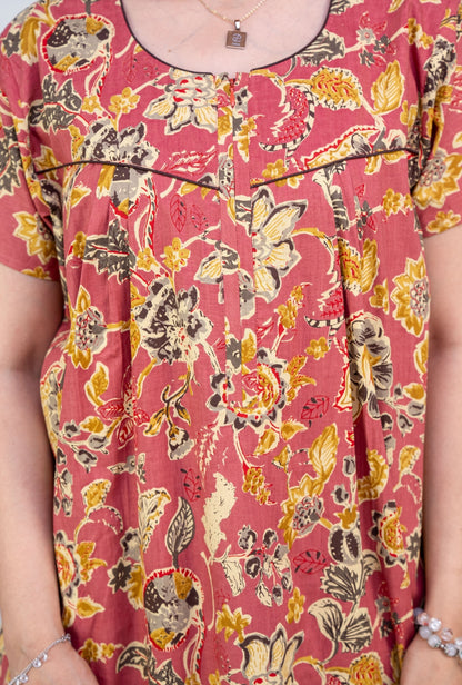 Floral Heritage Rust Cotton Printed Nightwear Gowns