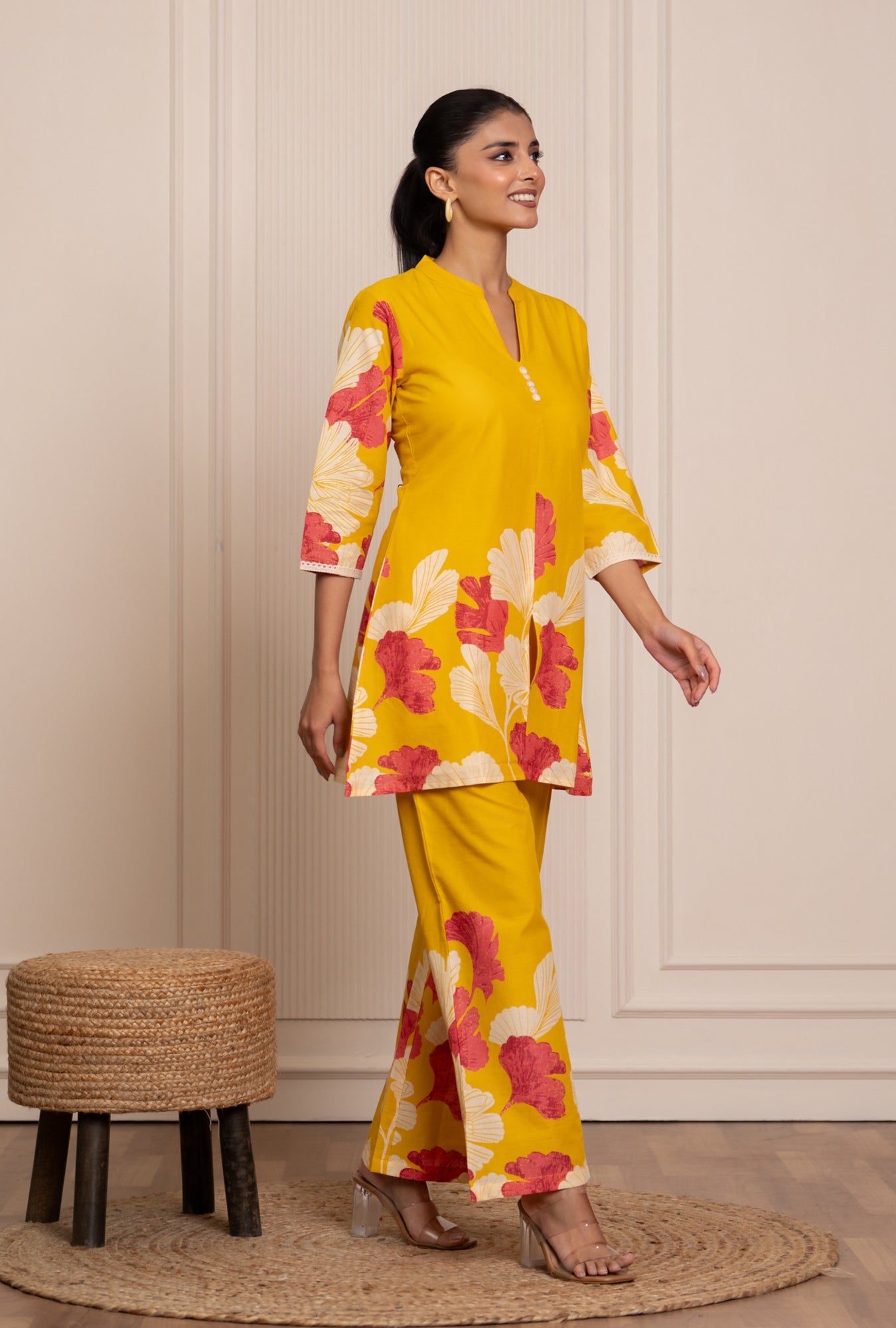 Flora Mist Yellow Printed Cotton Co-ords Set