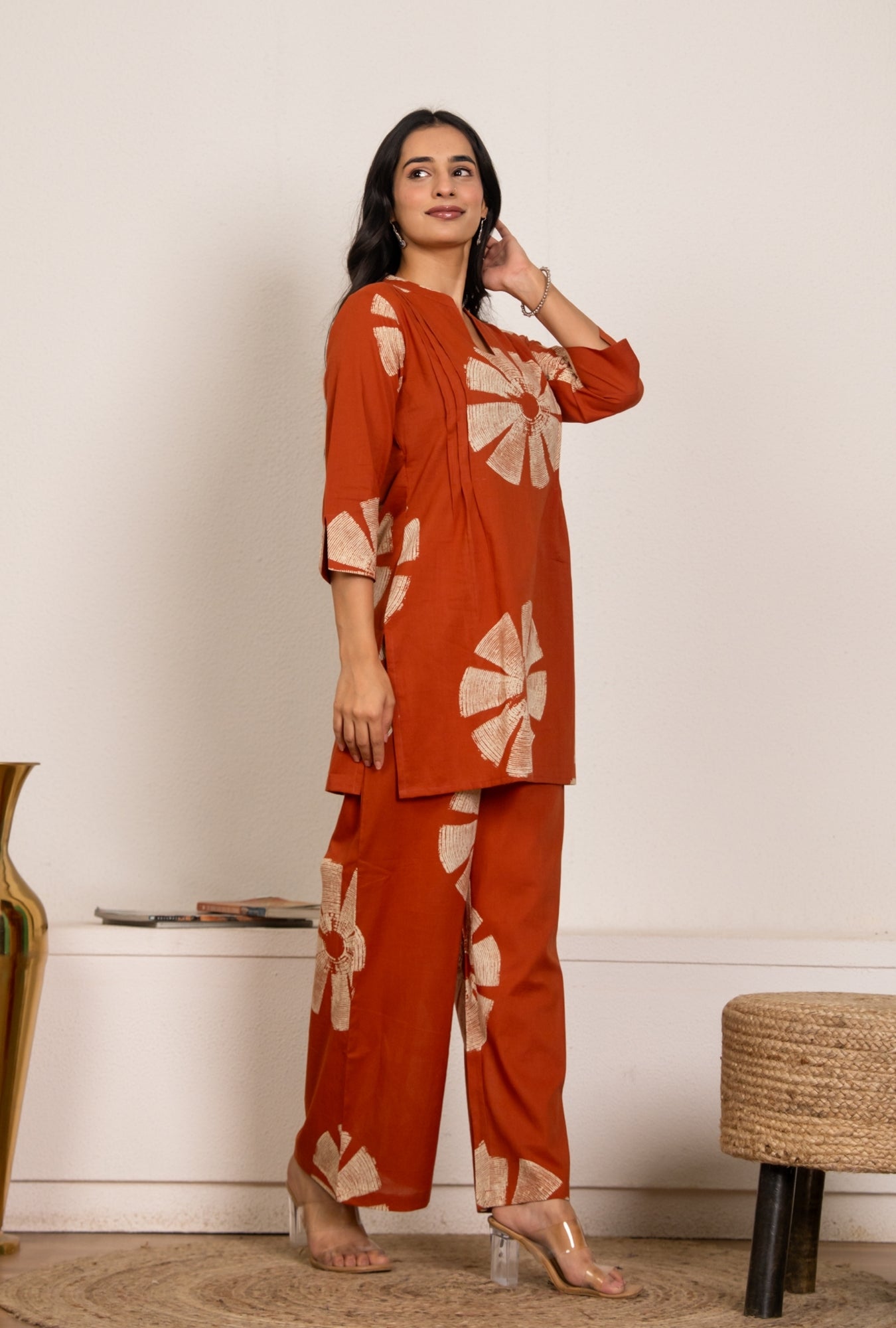 Azure Breeze Rust Printed Cotton Co-ords Set