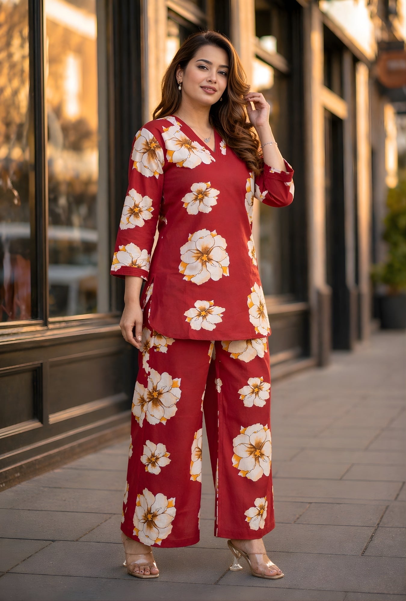 Bloom Muse Maroon Cotton Co-ord Set
