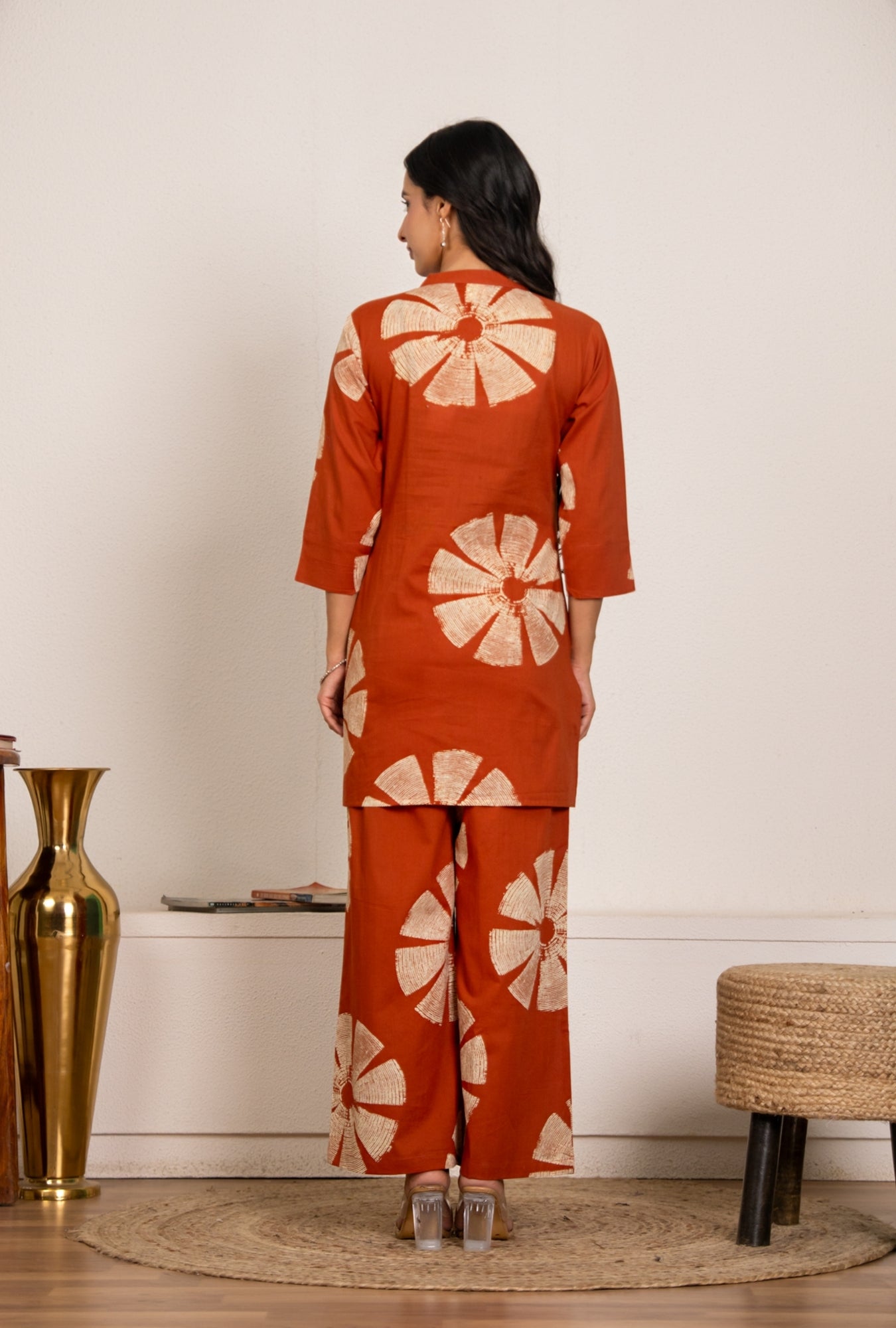 Azure Breeze Rust Printed Cotton Co-ords Set