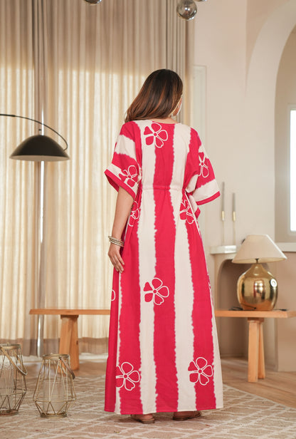 Dream Tie Dye Pink Loungewear Cotton Kaftan