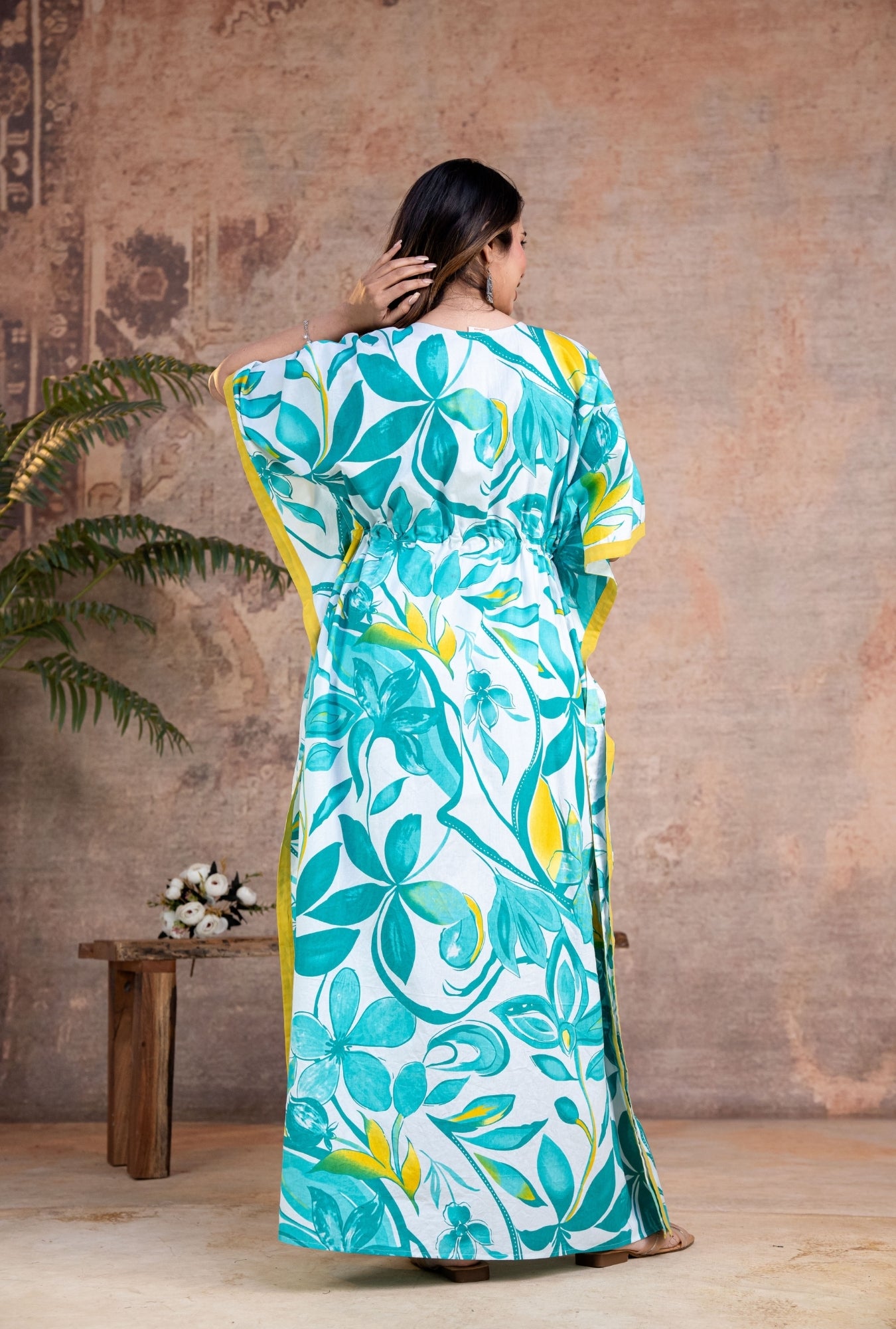 Regalia Green Yellow Loungewear Cotton Kaftan