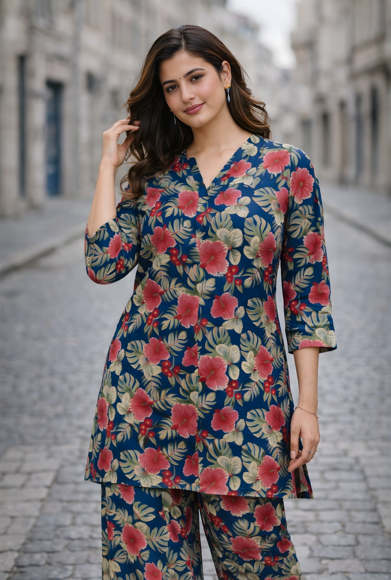 Island Flora Blue Cotton Co-ord Set