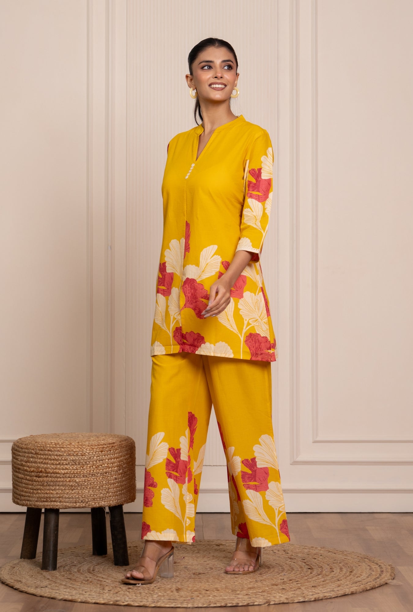 Flora Mist Yellow Printed Cotton Co-ords Set