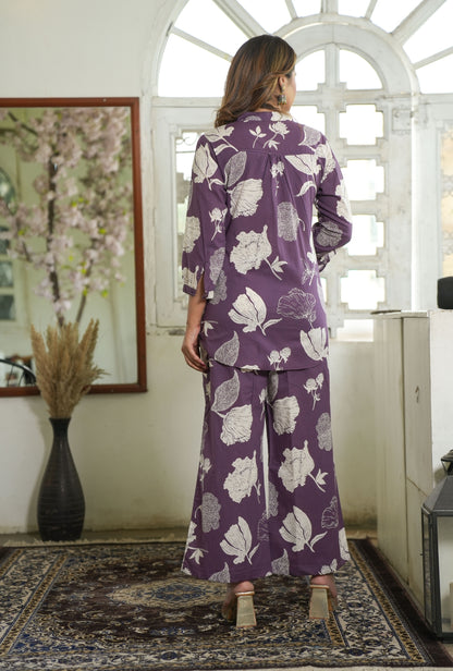 Mod Motif Purple Printed Cotton Co-ords Set