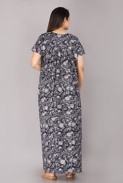 Berries Blue Cotton Printed Nightwear Gowns