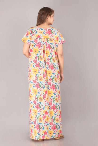 Marine Grey Cotton Printed Nightwear Gowns