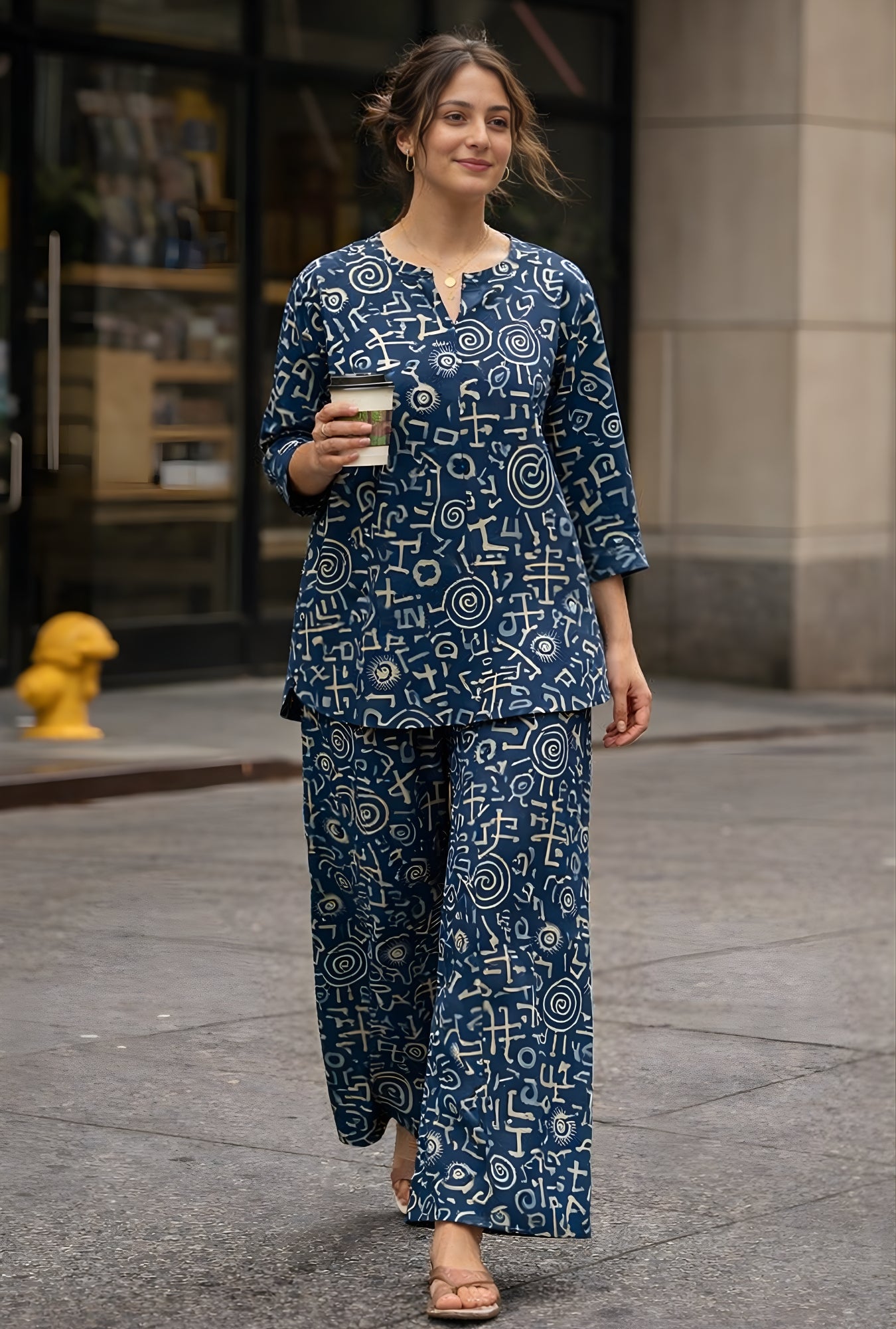 Indigo Tribal Blue Cotton Co-ord Set