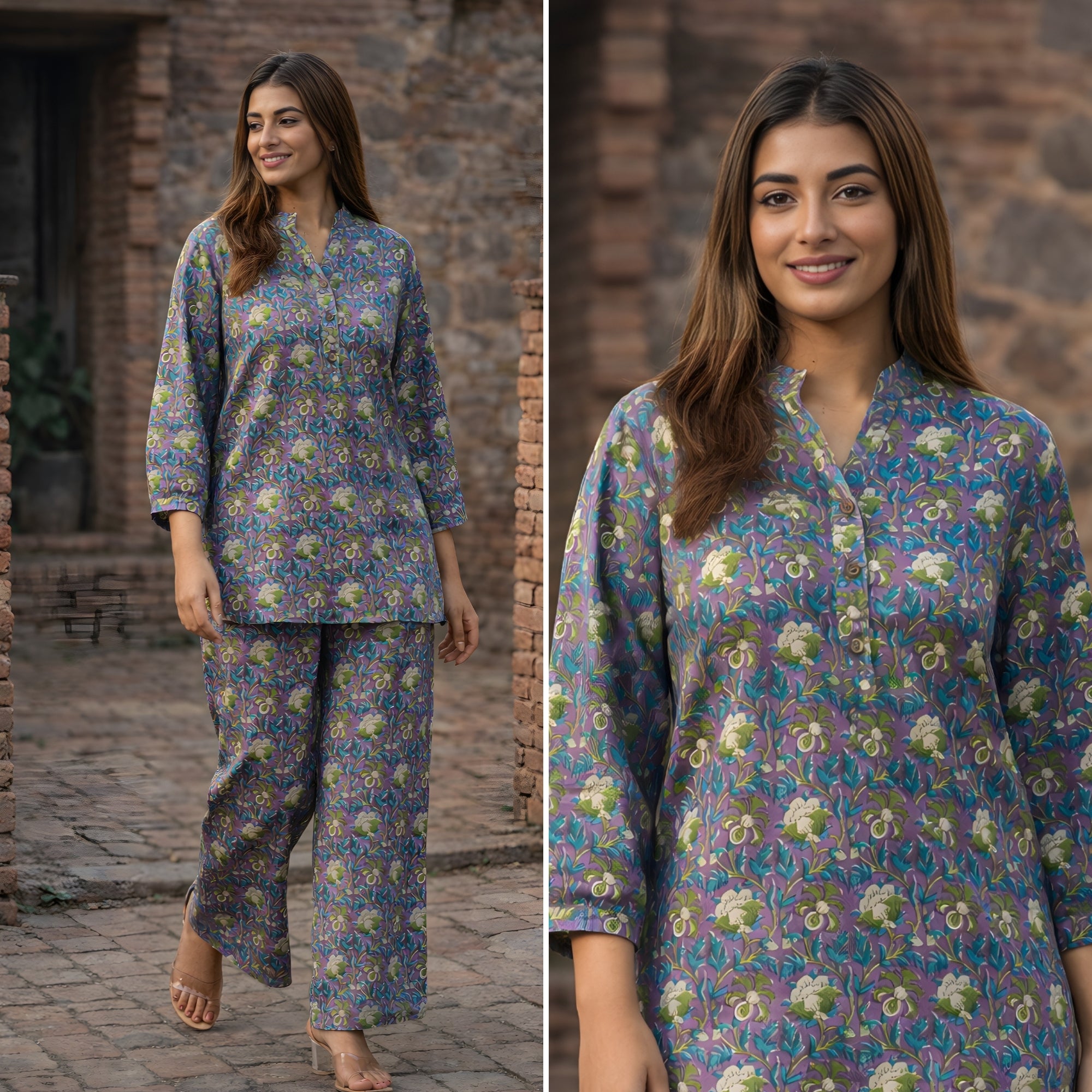 Kalamkari Purple Cotton Loungewear Co-ords Set